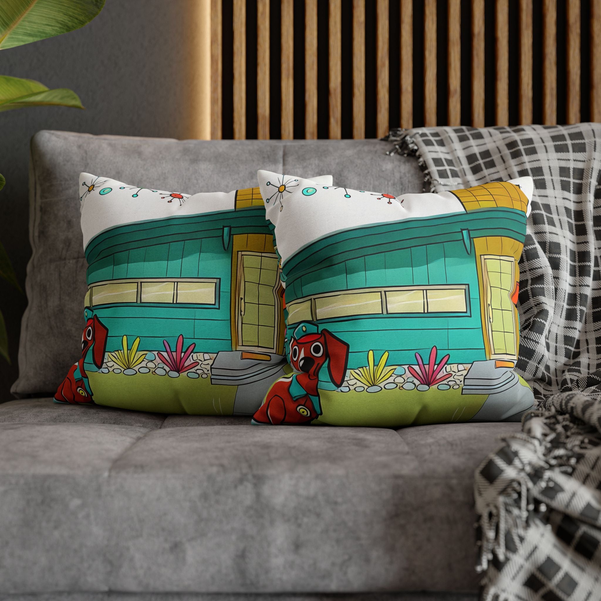 Chief Of Doxie Dwelling, Kitschy Mid Century Modern Pillow COVER Only - Mid Century Modern Gal