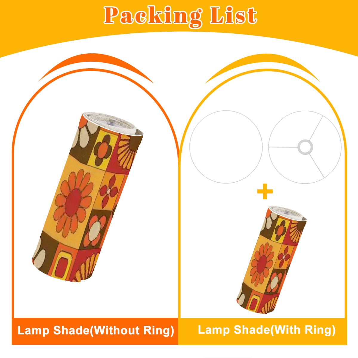 Retro Mid Mod Brown Orange Yellow Groovy 70s Arc Floor Lamp Shade with Ring - Mid Century Modern Gal