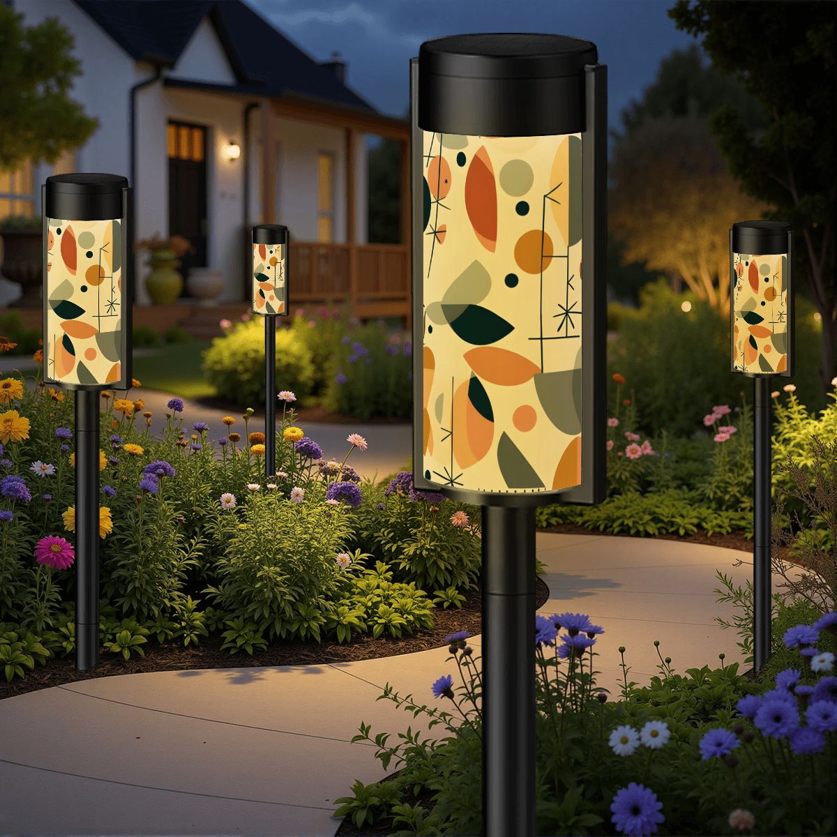 Mid Mod Retro Scandinavian Geometric MCM Outdoor Garden Solar Lights - Mid Century Modern Gal
