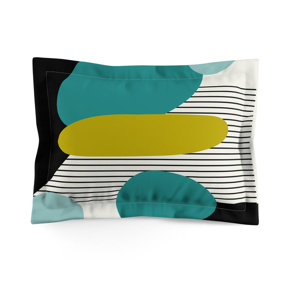 Mid Century Modern Pillow Sham, Teal, Lime Green Geometric Design MCM Bedding