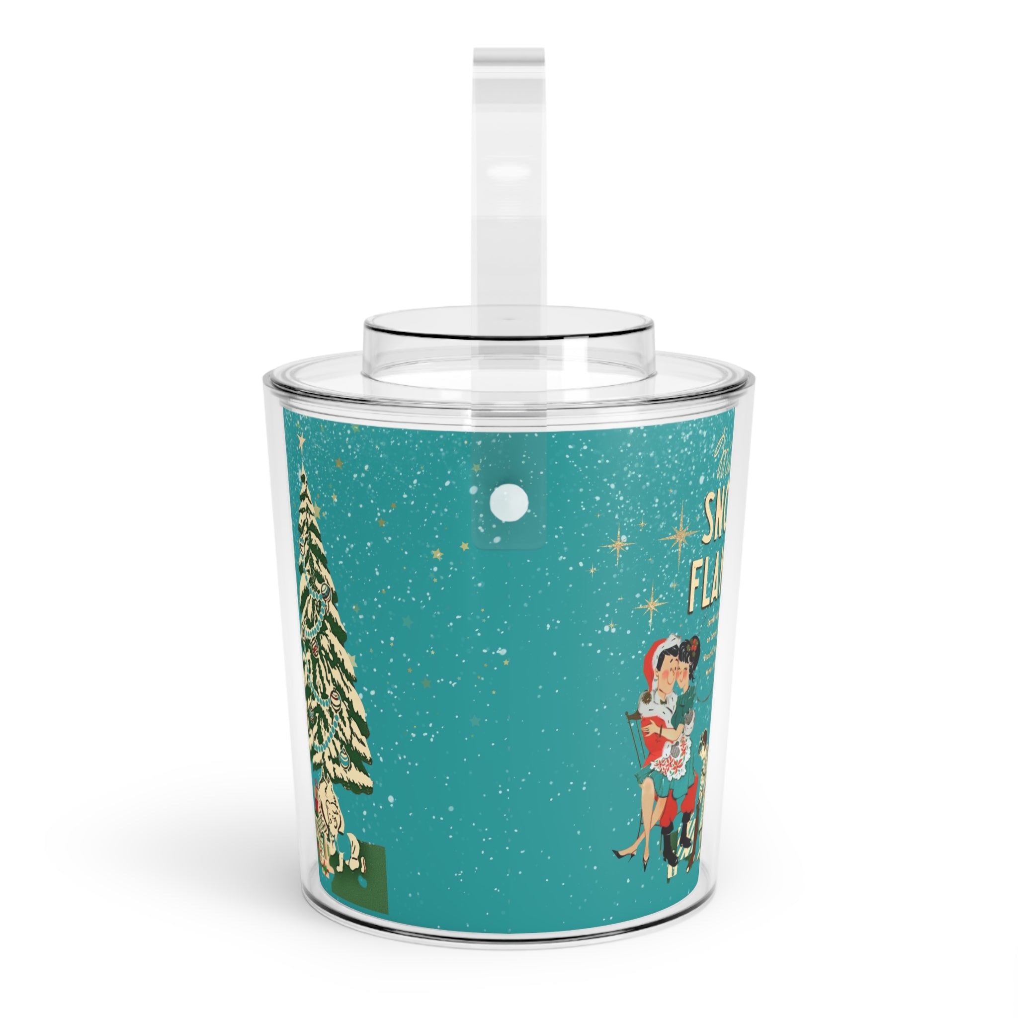 Mid Century Modern 50s Kitschy Christmas, Mica Snow, Holiday Kitsch Ice Bucket with Tongs By MCM GAL - Mid Century Modern Gal