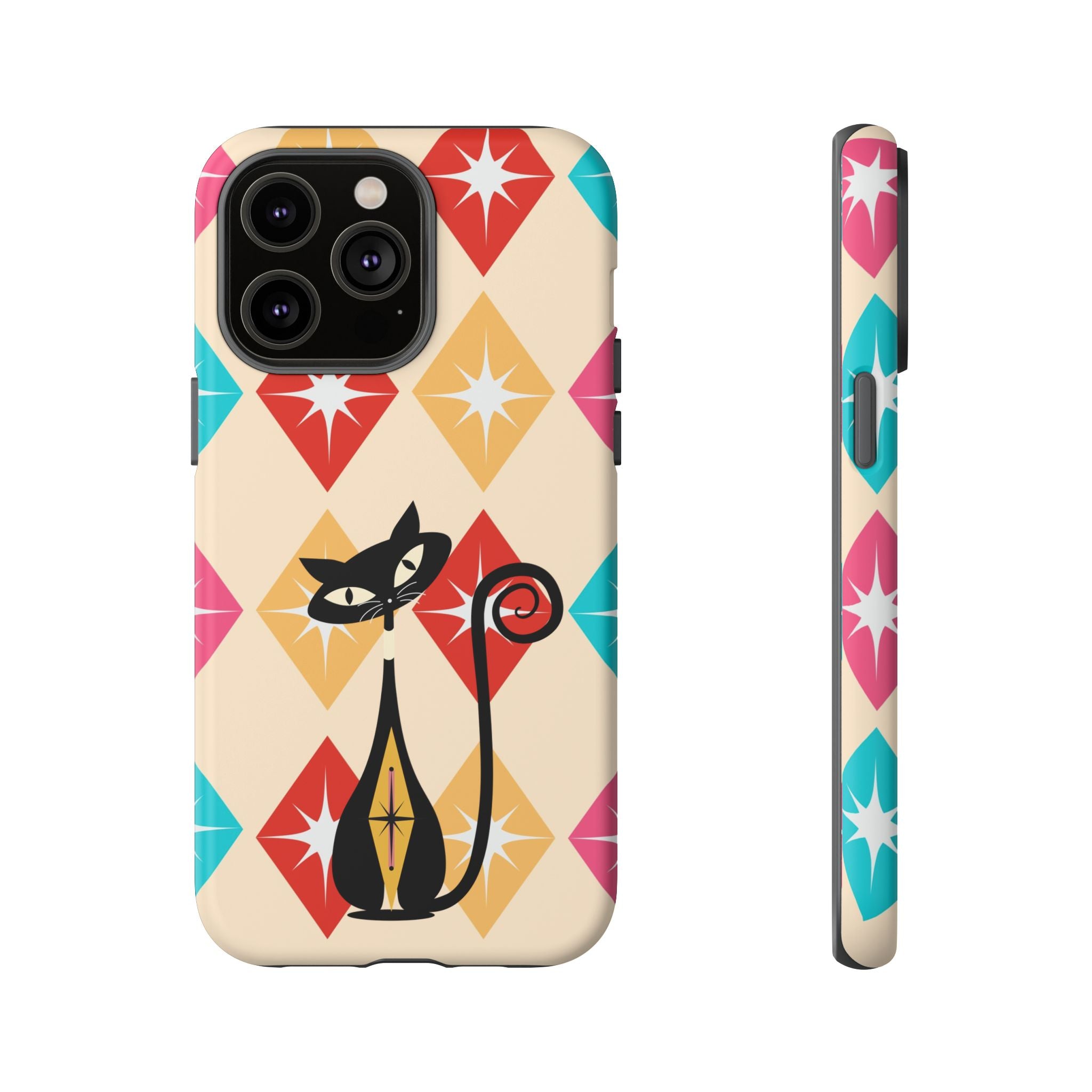 Mid Century Modern Atomic Cat, Atomic 50s Diamonds Retro Phone Tough Cases - Mid Century Modern Gal