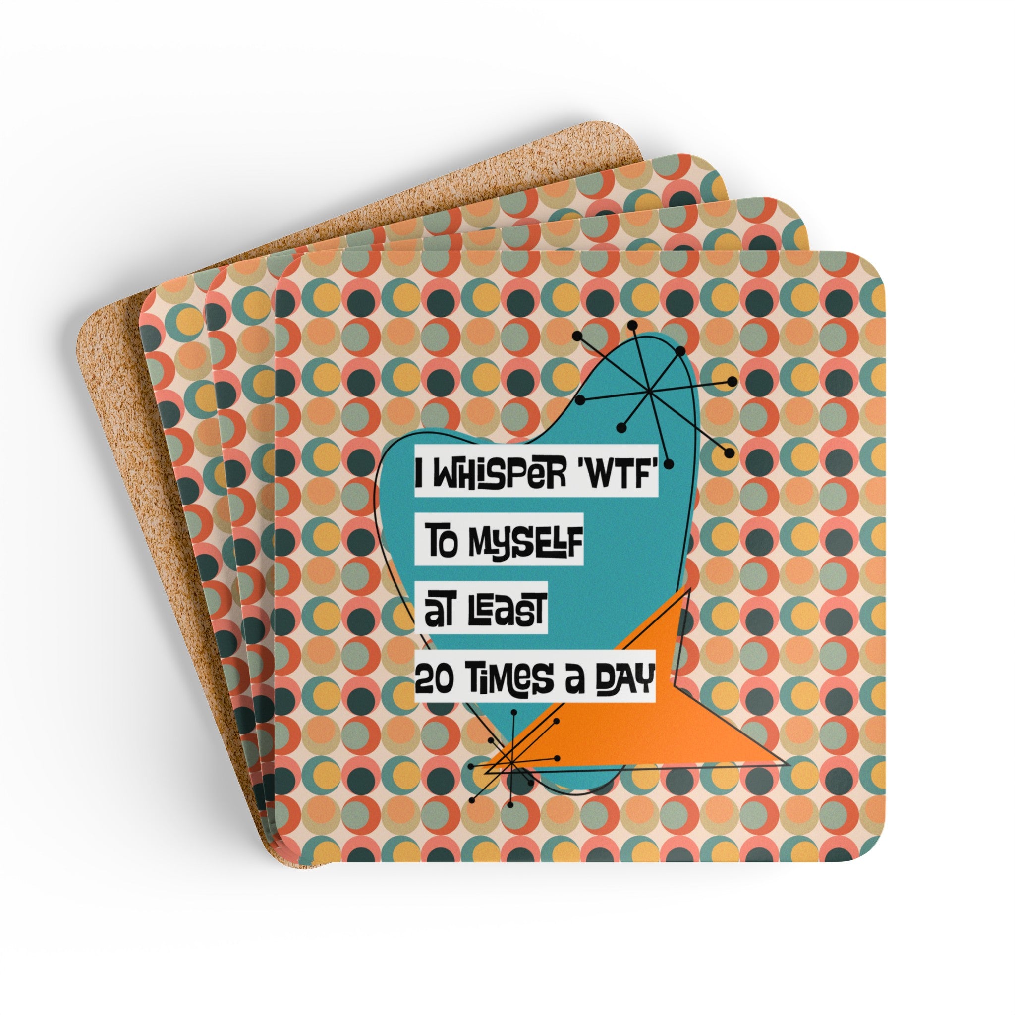 Mid Century Modern Funny Kitchen Tabletop Bar Corkwood Coaster Set - Mid Century Modern Gal