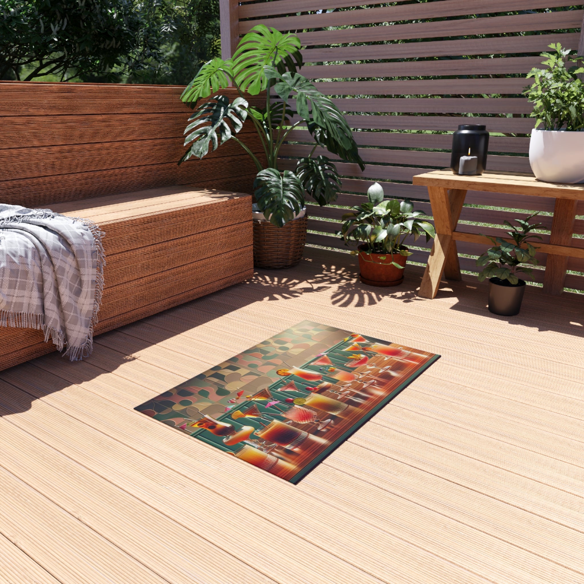 Mid Century Modern Cocktail Rug, Palm Spring Cali Patio Kitschy 50s Style Indoor, Outdoor Rug - Mid Century Modern Gal