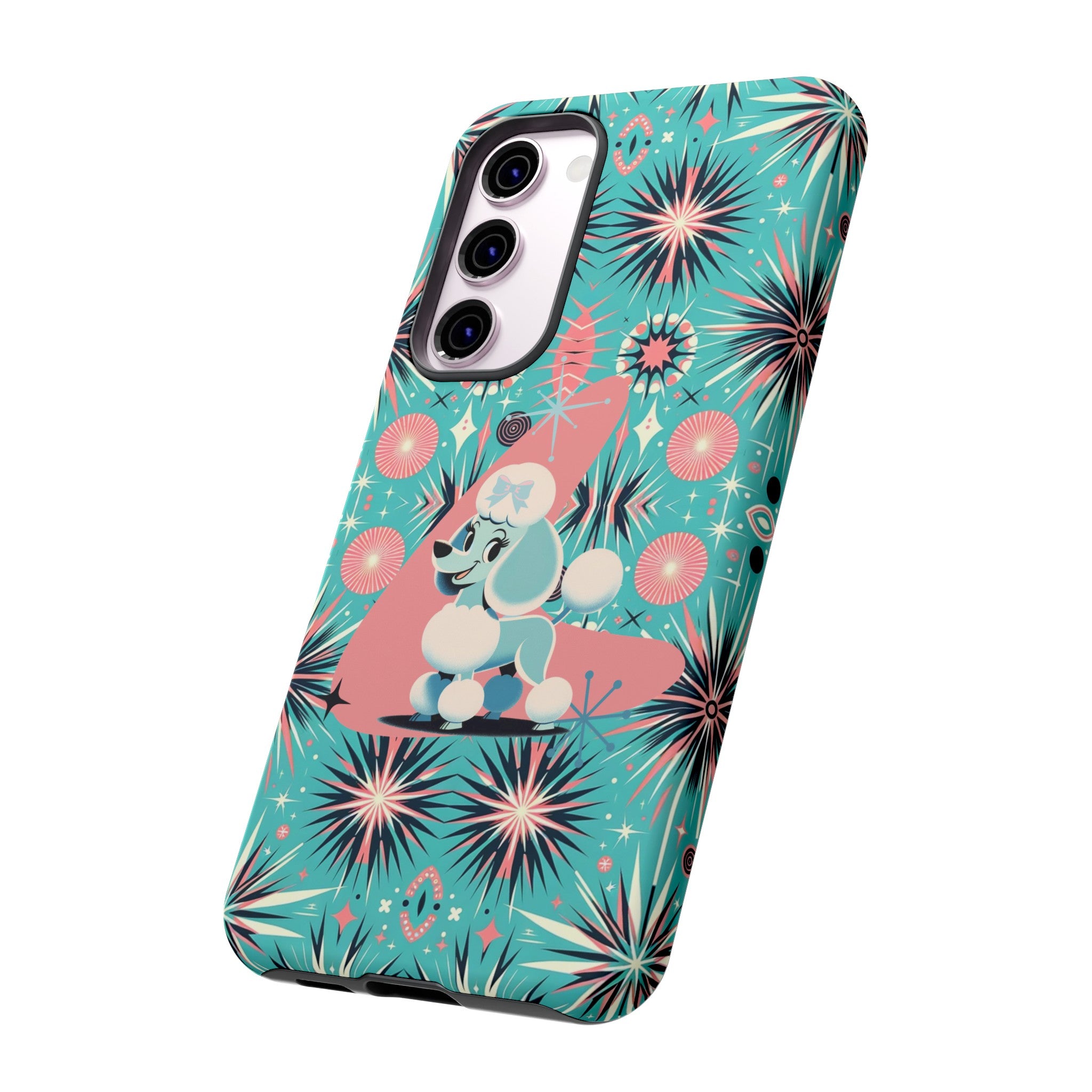 1950s Mid Century Modern Atomic Pink, Poodle Retro Smart Phone Tough Cases
