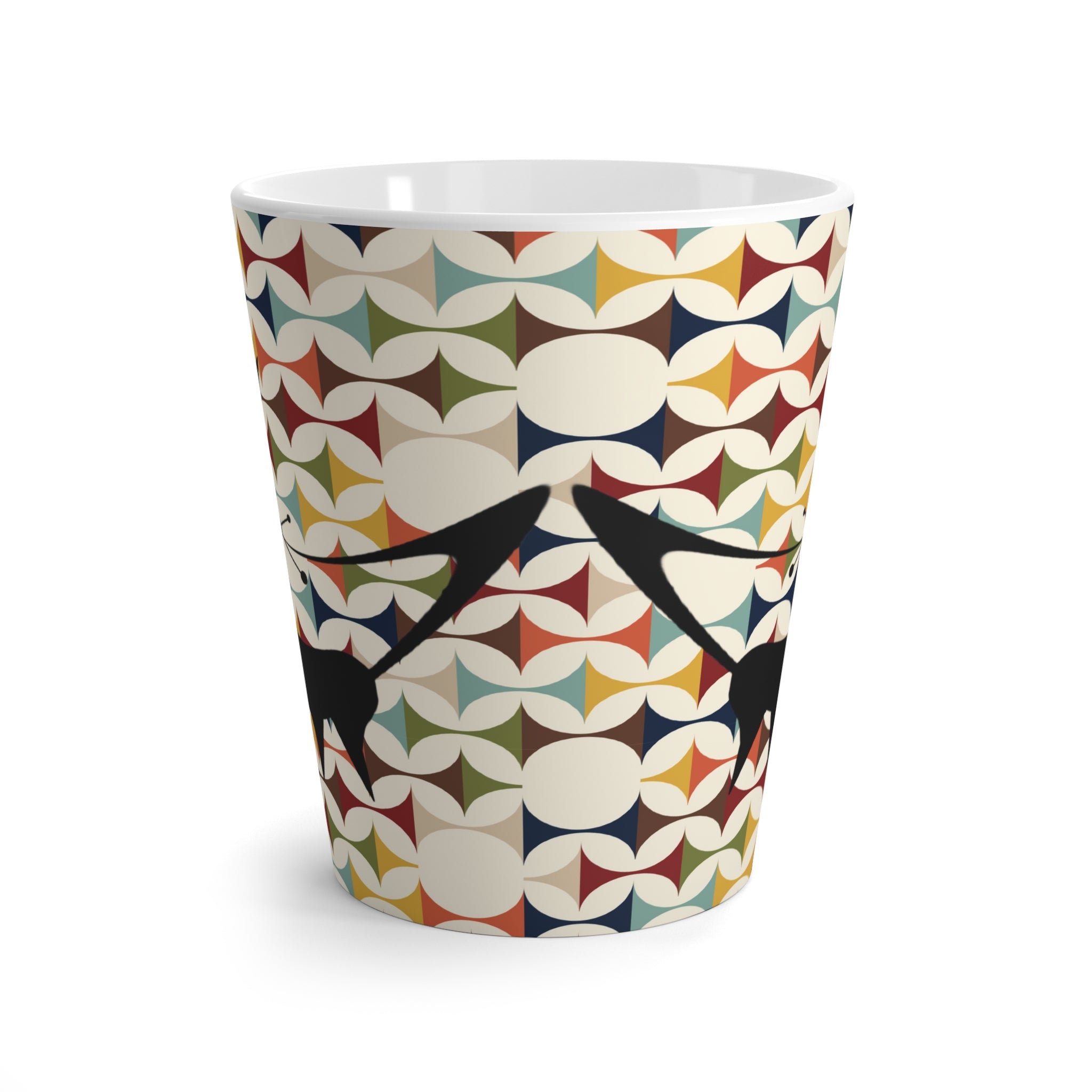 Retro Scandinvian Colorful Atomic Cat Latte Mug - Perfect for Cat Lovers and Cozy Mornings - Mid Century Modern Gal