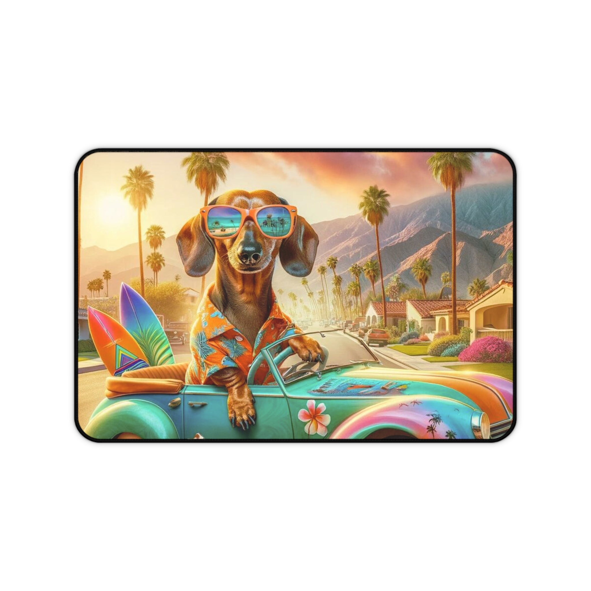 Doxie Dog Mod MCM Palm Spring California Dreaming Desk Mat - Mid Century Modern Gal
