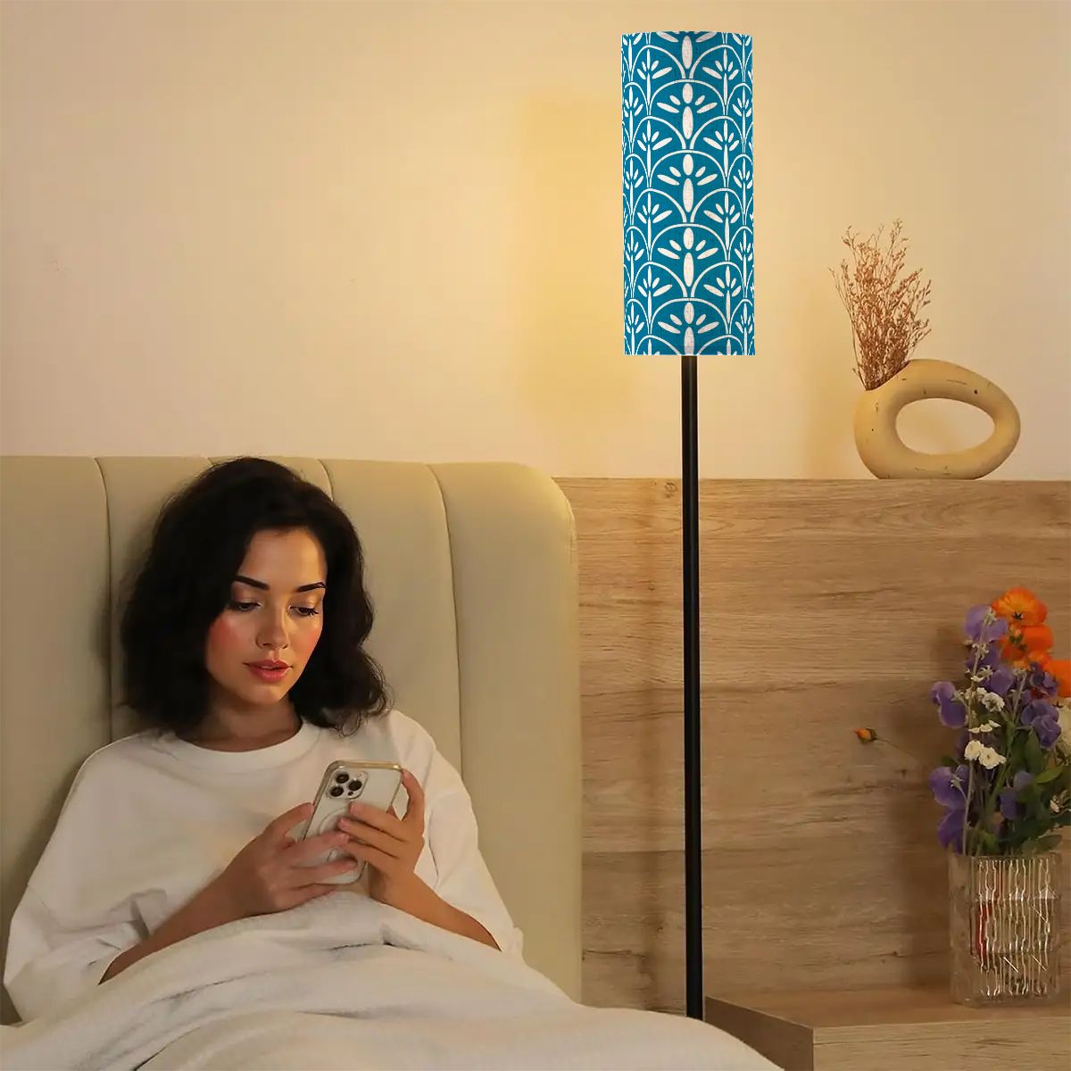 Art Deco Colorful Abstract Floor Lamp | Blue And White Mid Century Modern Lighting - Mid Century Modern Gal
