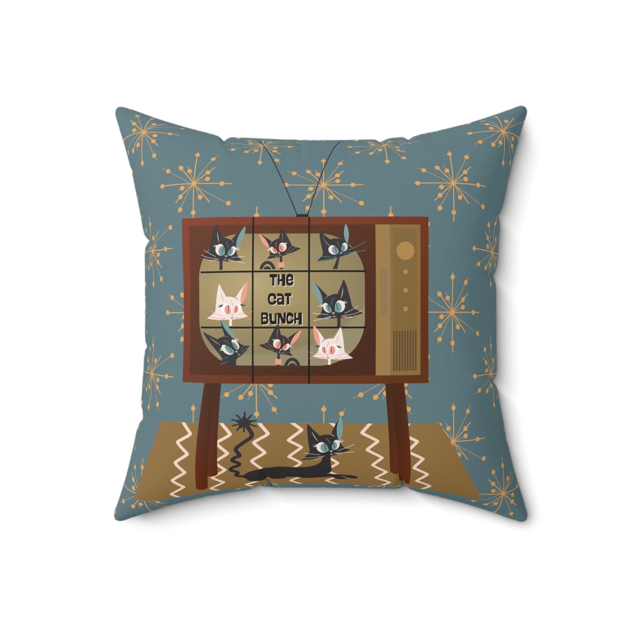 Atomic Cat, Mid Century Modern Pillow, TV Show, Kitschy Cute, Black Cat Lover Pillow - Mid Century Modern Gal