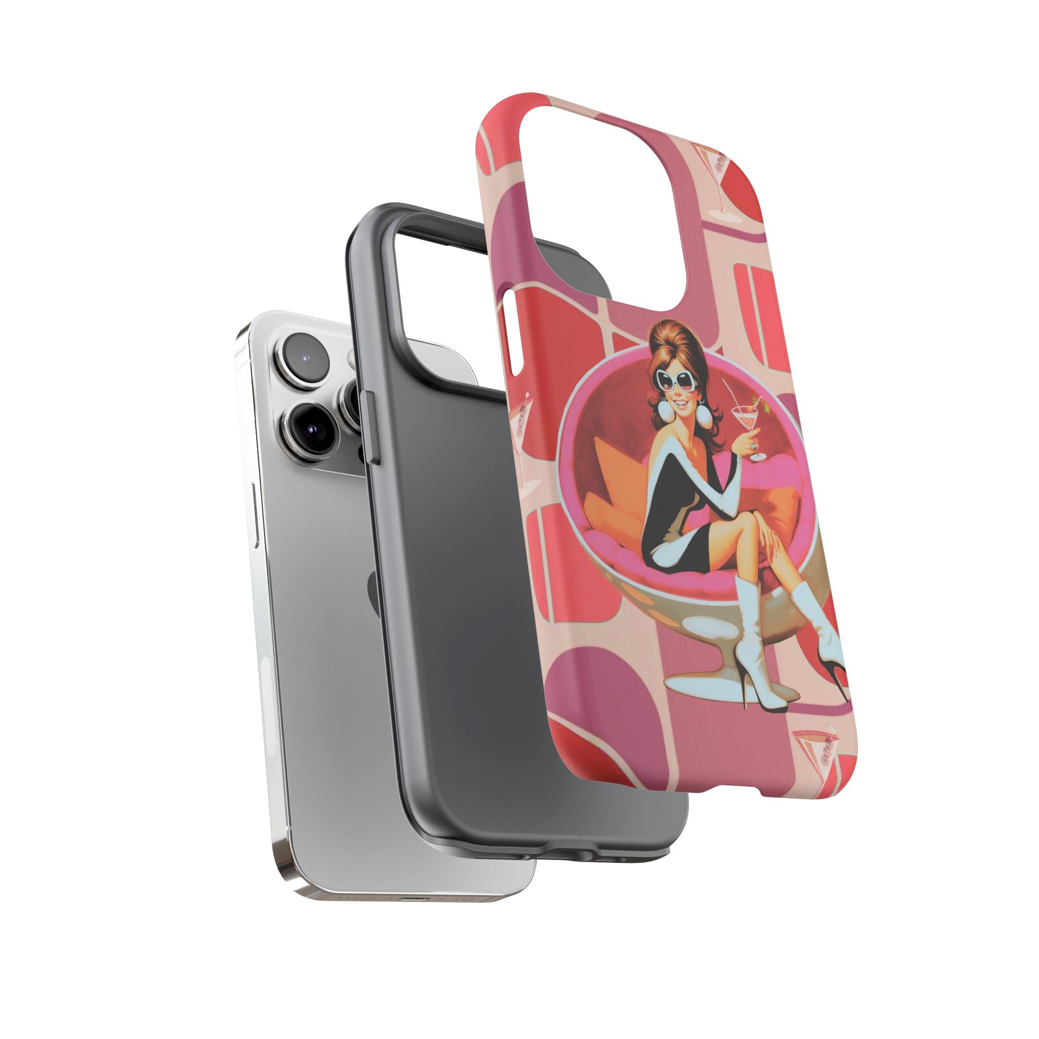 Mid Mod 60s Mod Gal, Kick Back Enjoy, Retro Chic Phone Case with Cocktail Design