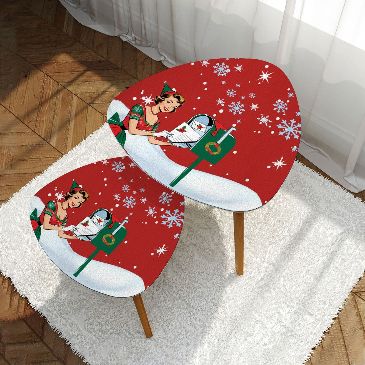 Mid Century Modern Christmas Red Decor, Kitschy Mod Gal Holiday Nesting Table Tables - Mid Century Modern Gal