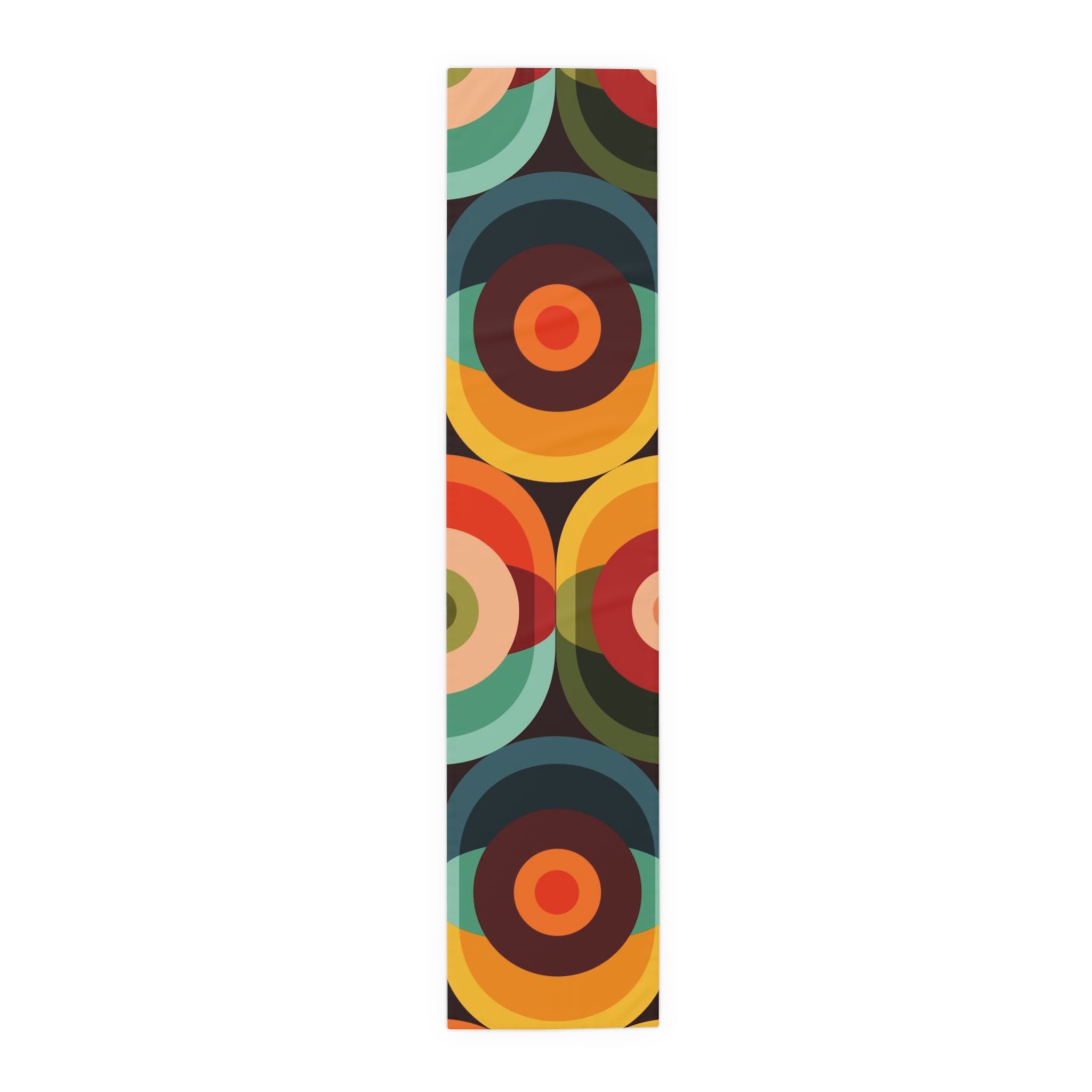 Mid Century Modern Table Runner, Groovy Orb Circles, Mustard Yellow, Burnt Orange, Trippy Hippie 70s MCM Table Runner - Mid Century Modern Gal