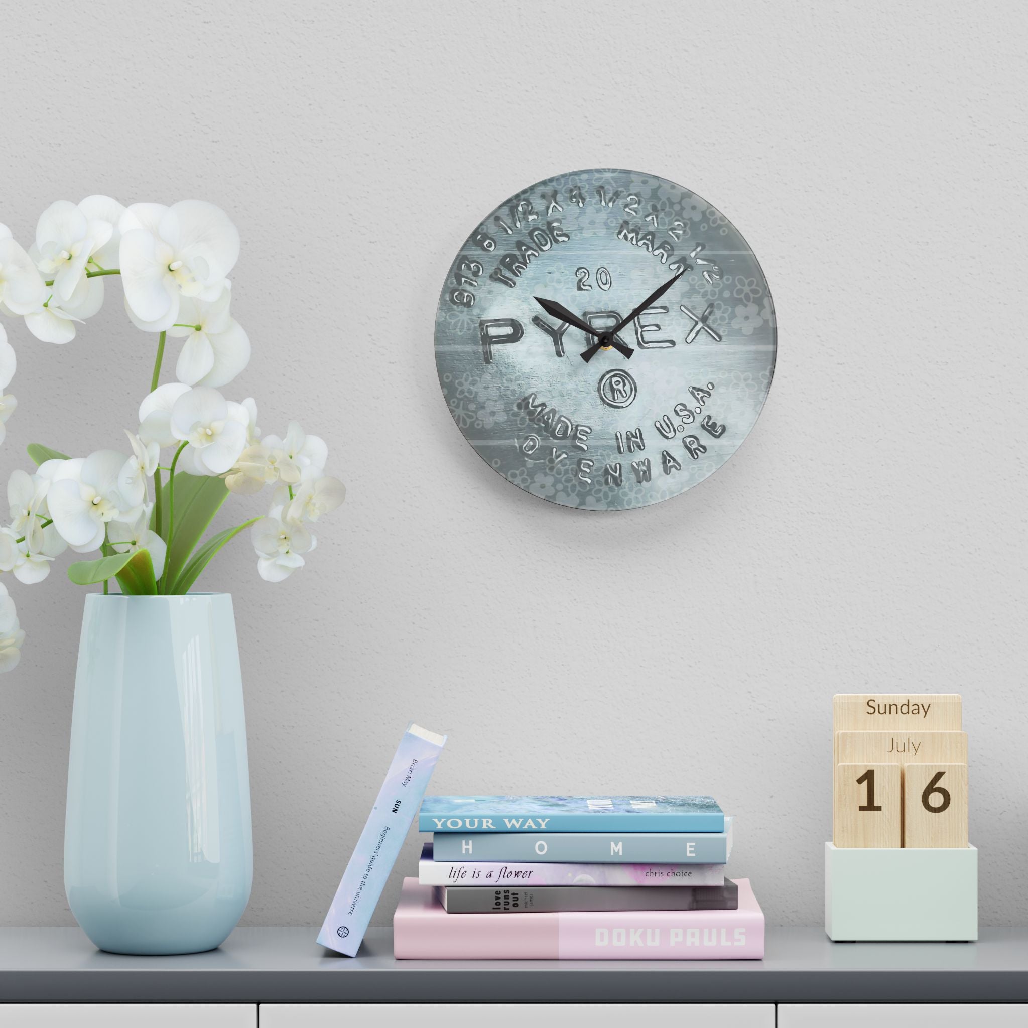 Vintage Pyrex Acrylic Wall Clock - Retro Home Decor for Kitchen - Mid Century Modern Gal