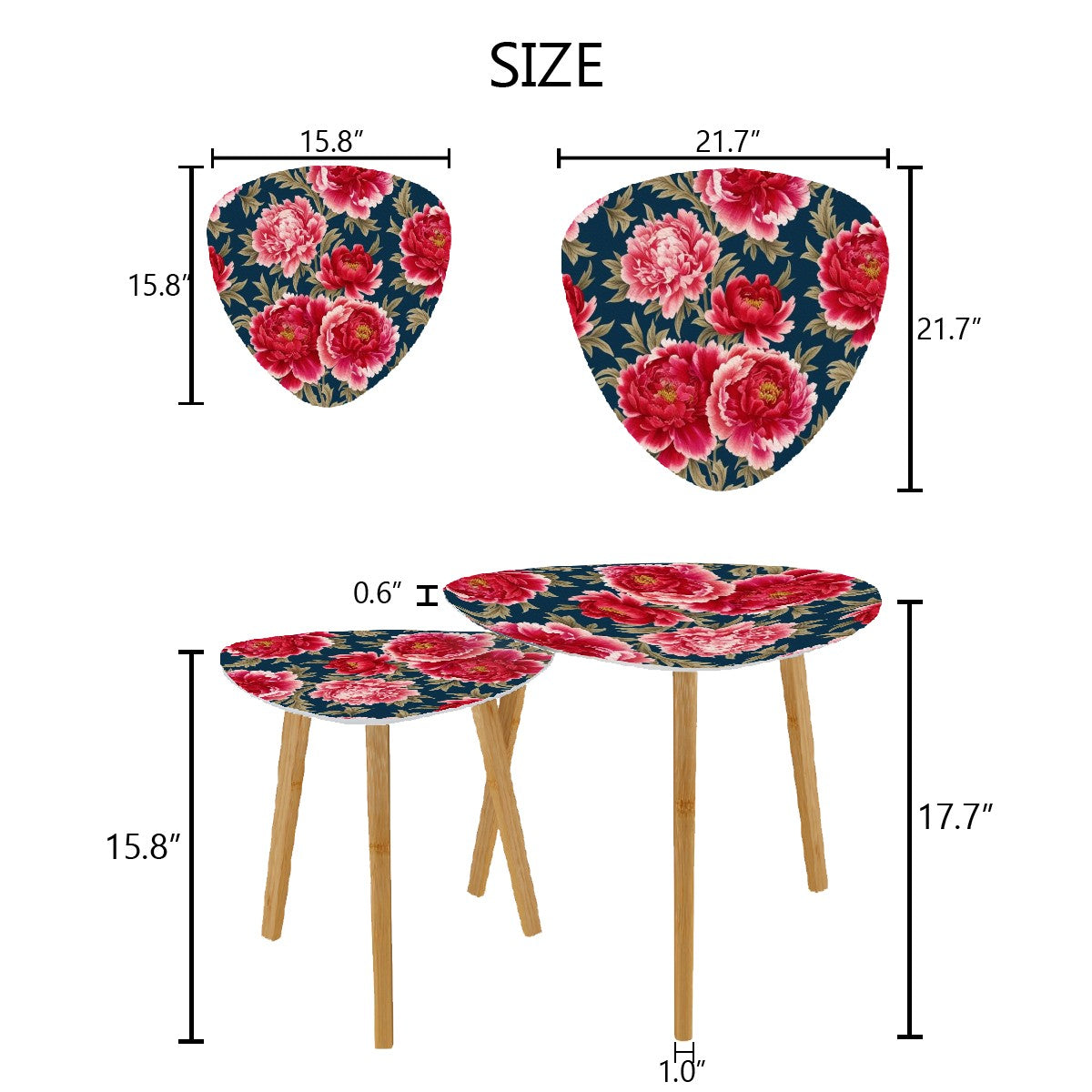 Modern Chinoisierie Royal Blue, Pink Red Floral Nesting Tables - Mid Century Modern Gal