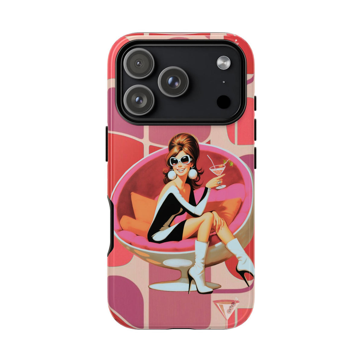 Mid Mod 60s Mod Gal, Kick Back Enjoy, Retro Chic Phone Case with Cocktail Design