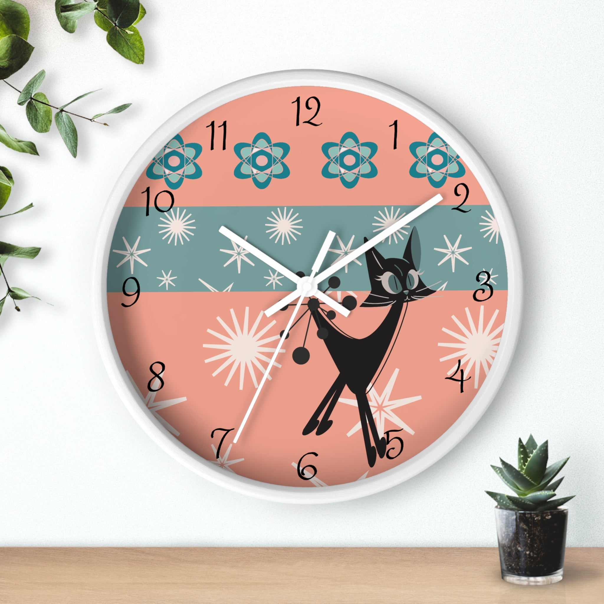 Atomic Cat Wall Clock, Mid Century Modern Kitschy 50s Style, Livingroom, Bedroom, Kitchen MCM Wall Clock - Mid Century Modern Gal