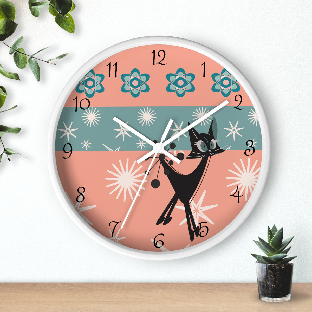 Atomic Cat Wall Clock, Mid Century Modern Kitschy 50s Style, Livingroom, Bedroom, Kitchen MCM Wall Clock - Mid Century Modern Gal