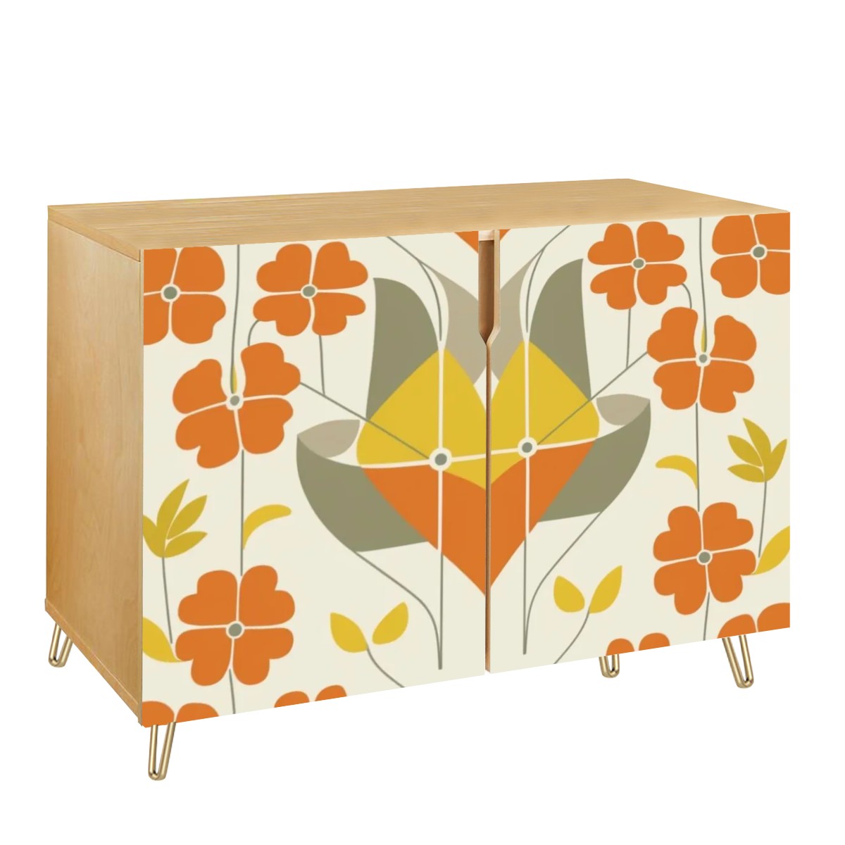 Mid Century Danish Modern Nordic Modernism Orange Yellow Mod Wooden Storage Cabinet - Mid Century Modern Gal