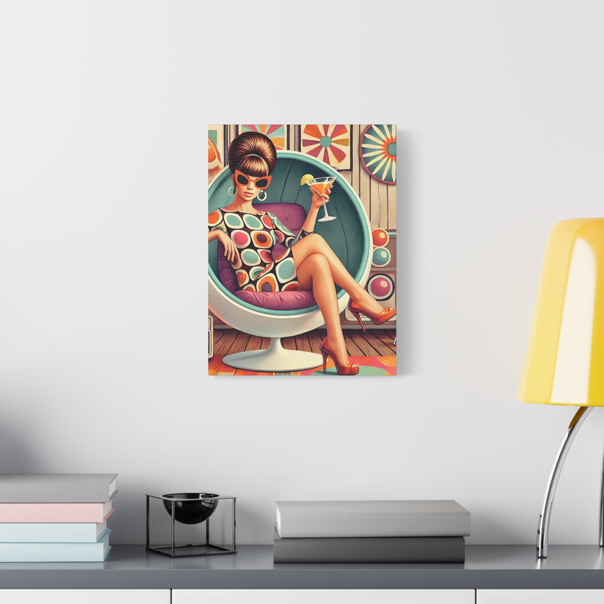 60s Mod Gal, Retro Chic Canvas Gallery Wrap - Vintage Lounge Art Print - Mid Century Modern Gal