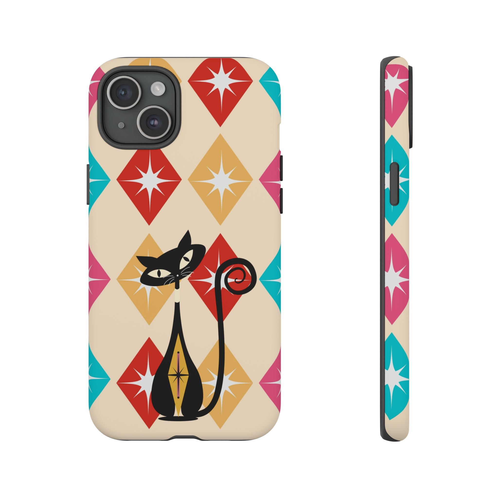Mid Century Modern Atomic Cat, Atomic 50s Diamonds Retro Phone Tough Cases - Mid Century Modern Gal