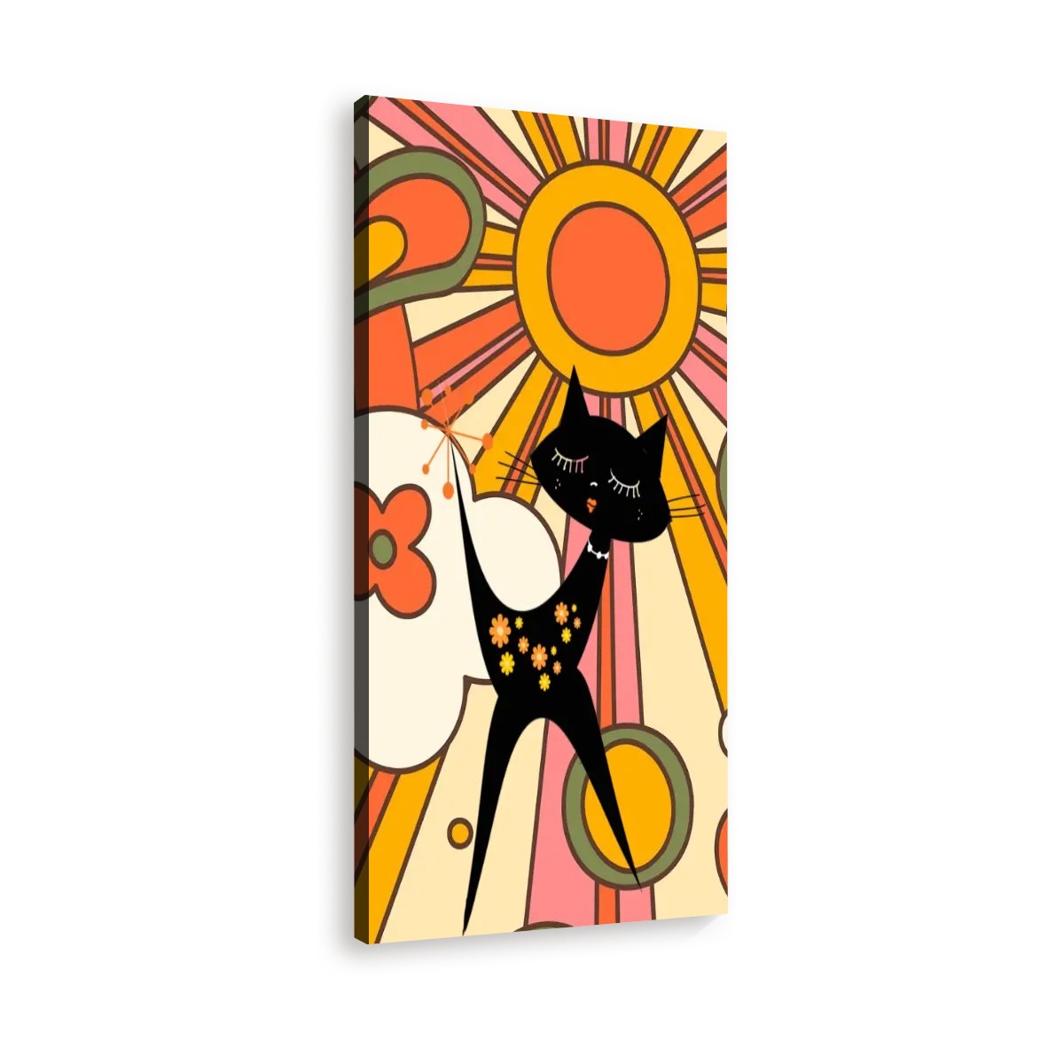 Retro Ray Of Sunshine Groovy 70s, Atomic Cat, Mid Century Modern Large Canvas Print - Mid Century Modern Gal