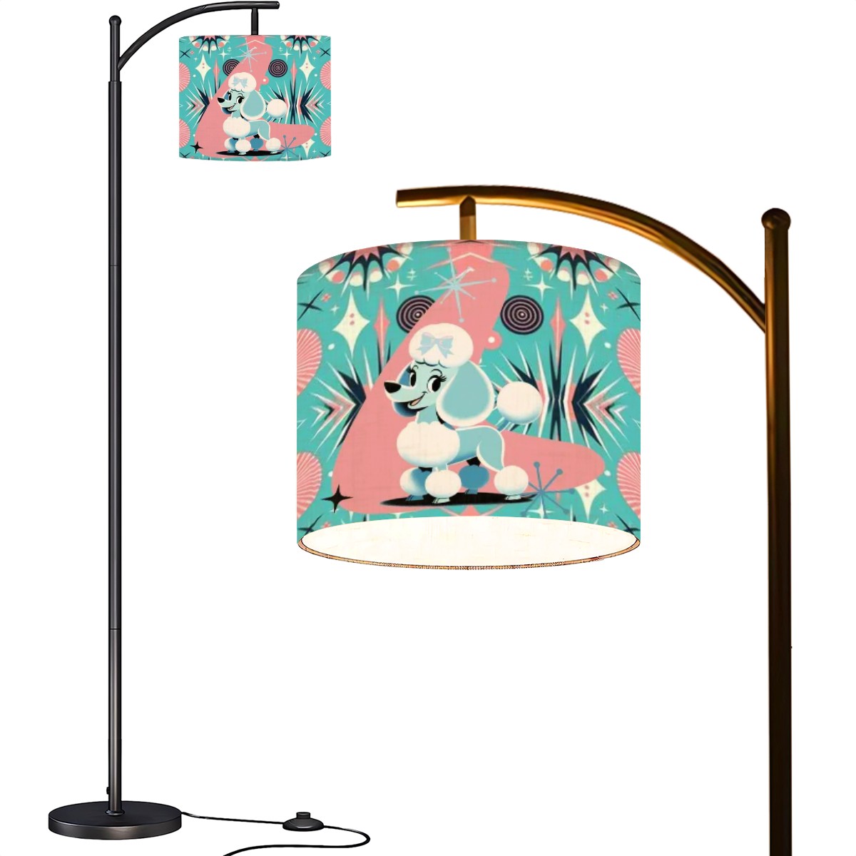 Mid Century Moder Poodle Arc Floor Lamp, Atomic Pink, Aqua Mod Lighting - Mid Century Modern Gal