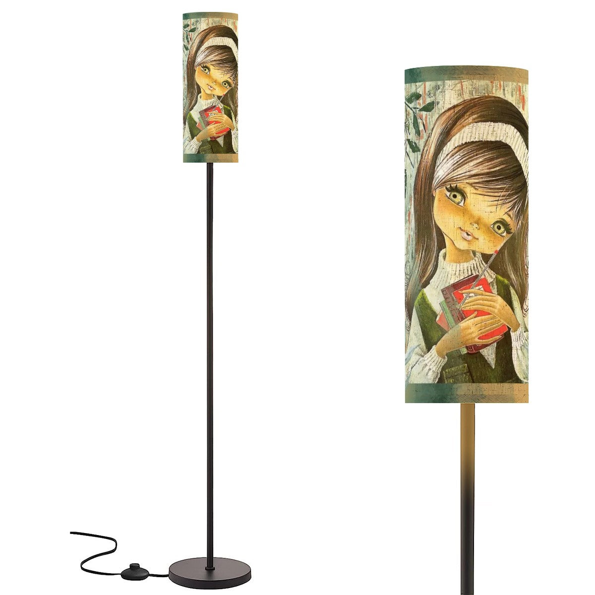 Vintage 60s 70s Big Eyed Girl, Book Lover, Mod Floor Lamp - Mid Century Modern Gal