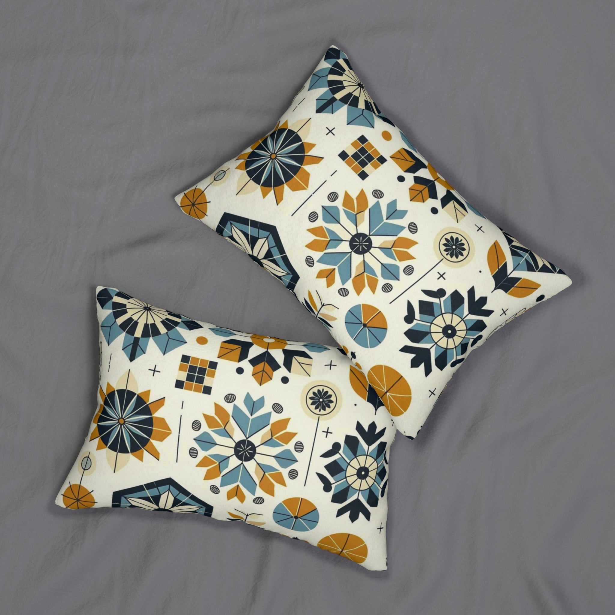 Mid Century Modern Scandinavian Designed Retro Geometric Royal Blue, Mustard Yellow, Modern Danish Norwegian, Lumbar Pillow - Mid Century Modern Gal