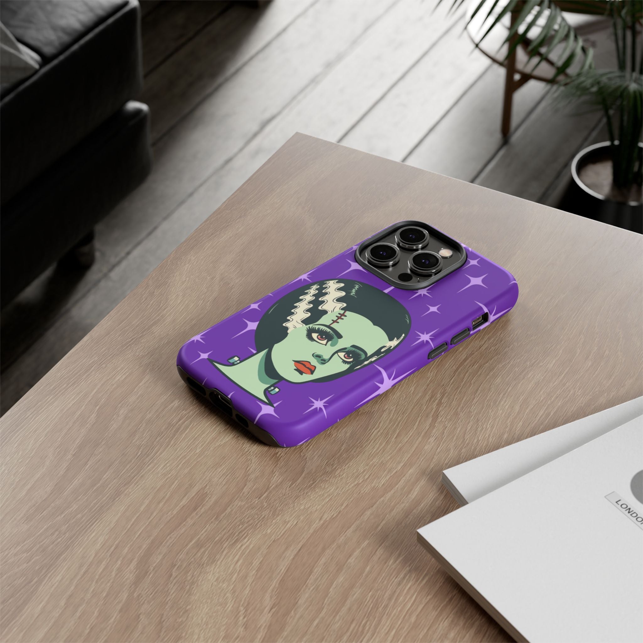 Bride of Frankenstein Retro Mid Mod Horror Buff Purple Halloween Tough Phone Case