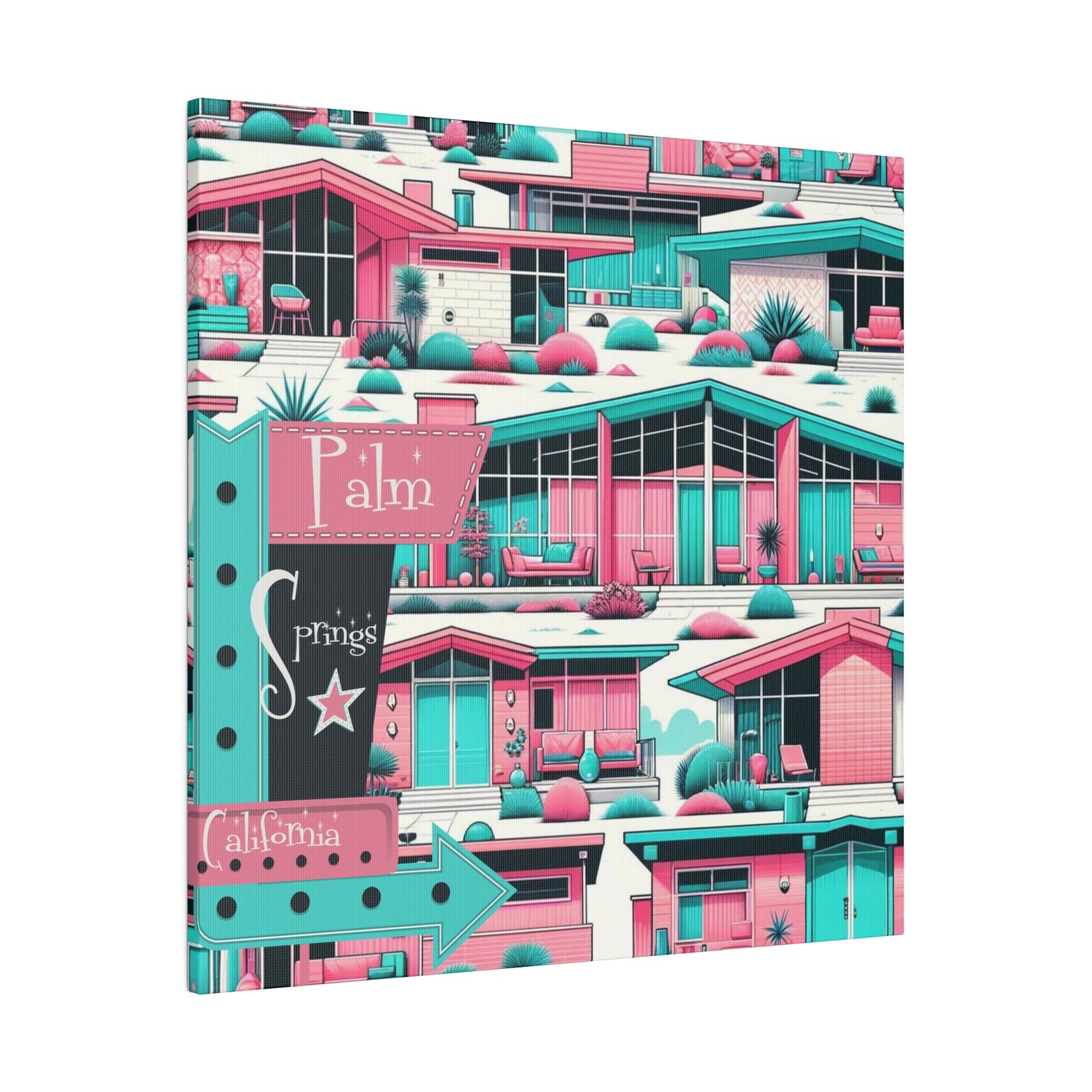 Mid Century Modern Palm Springs California Pink Aqua 50s Wall Art - Mid Century Modern Gal