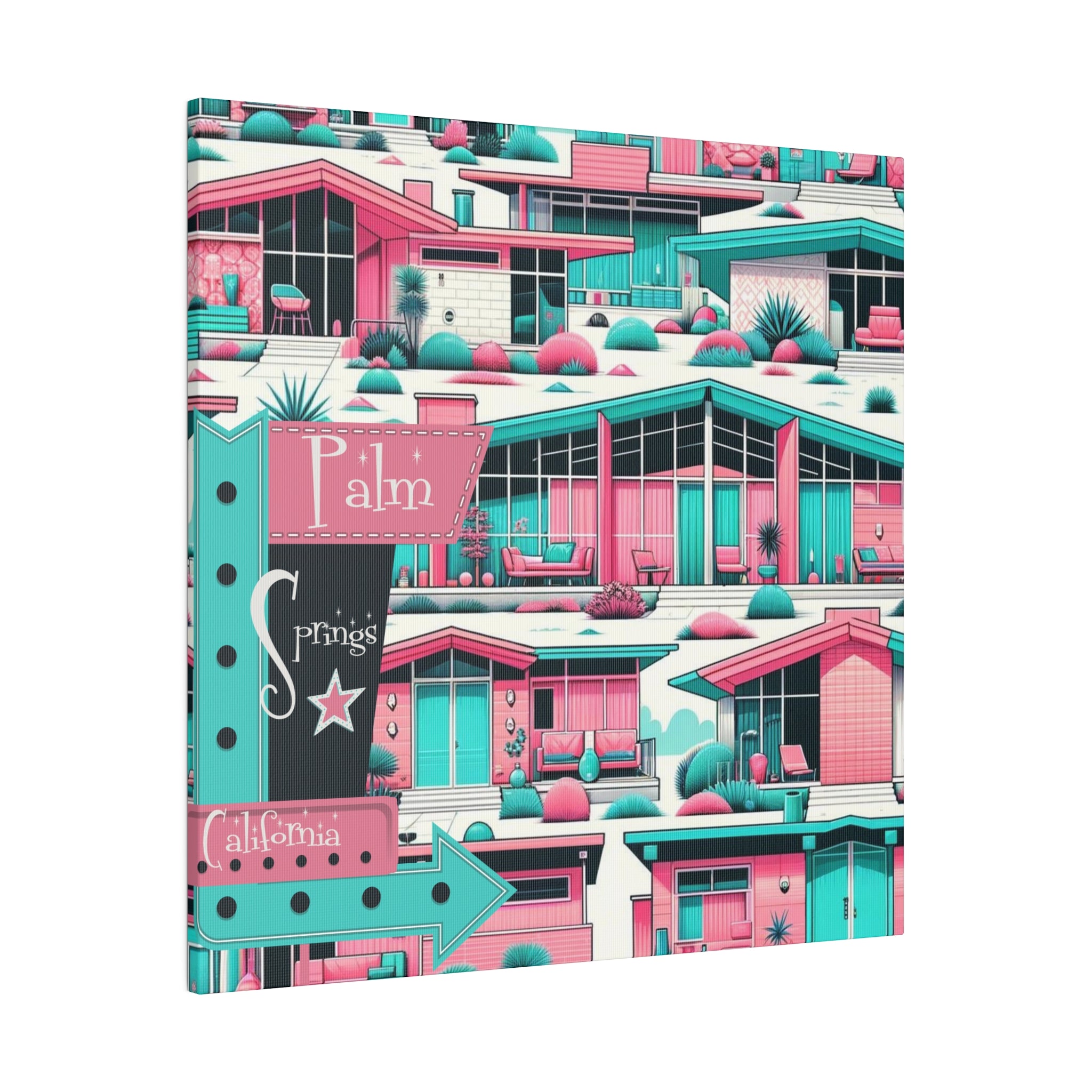 Mid Century Modern Palm Springs California Pink Aqua 50s Wall Art - Mid Century Modern Gal