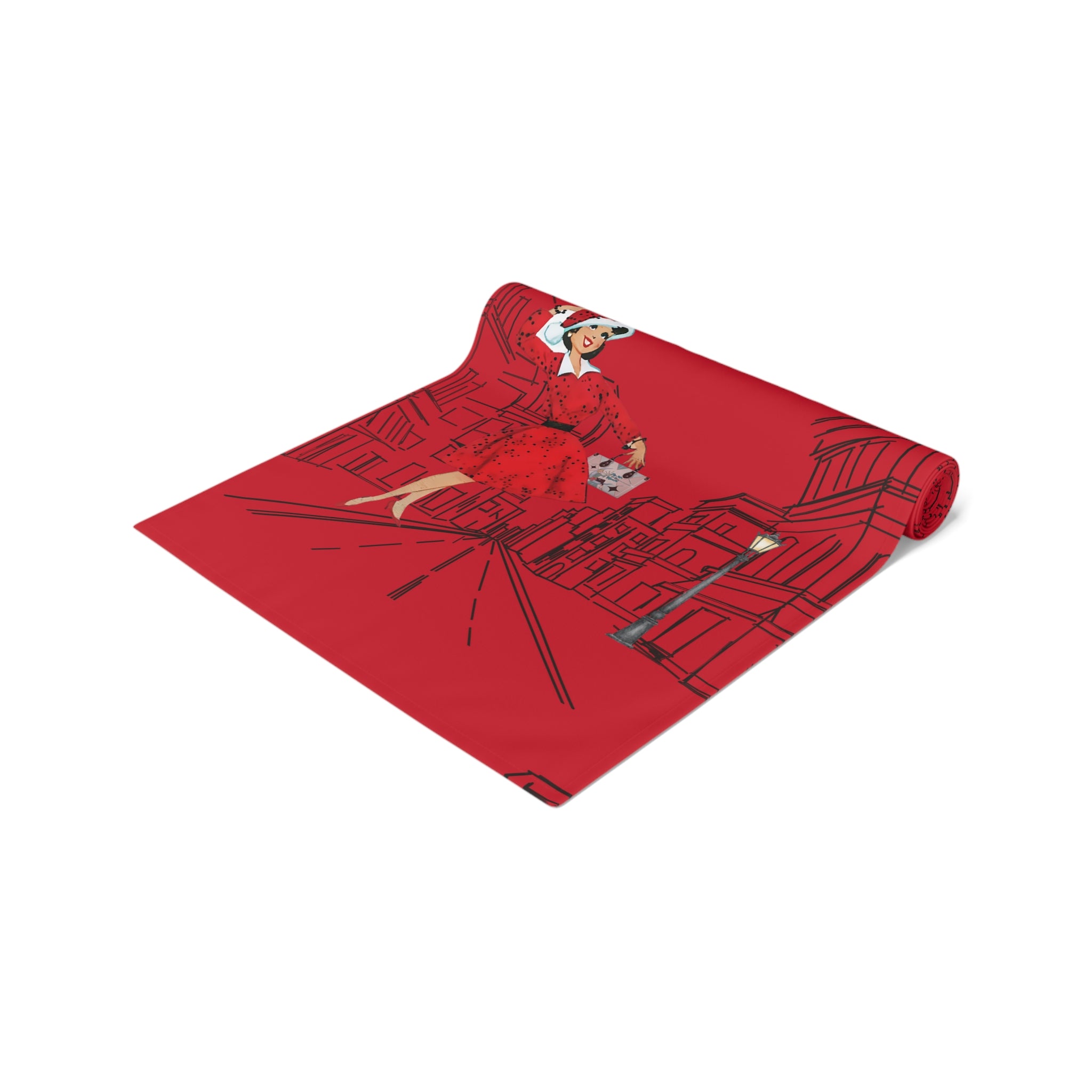 Mid Century Modern Christmas New York City Scape, Mod Gal Vibrant Urban Chic Table Runner - Mid Century Modern Gal