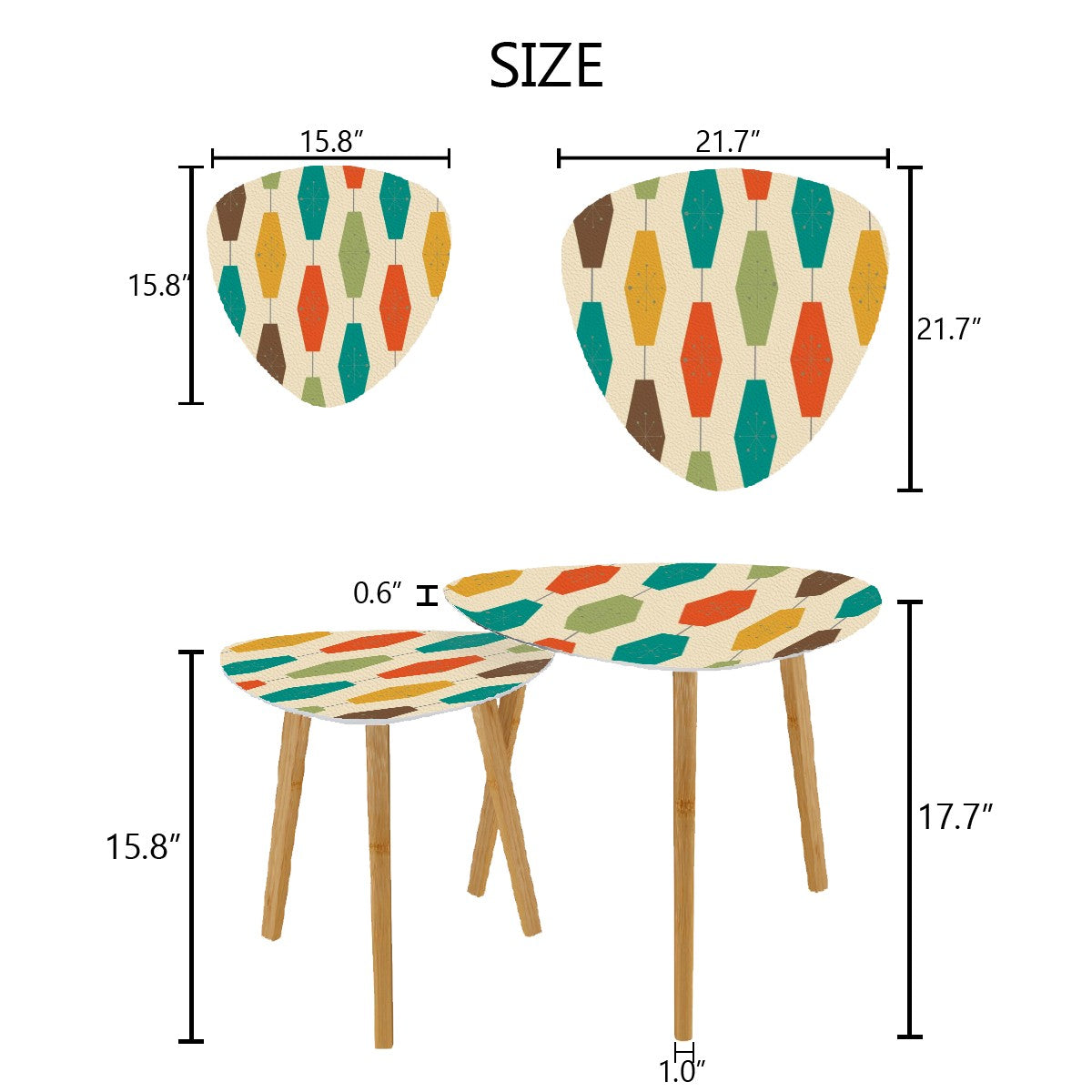 Mid Century Modern Groovy Lantern Starburst Designed Triangle Coffee Table Set of 2 - Mid Century Modern Gal