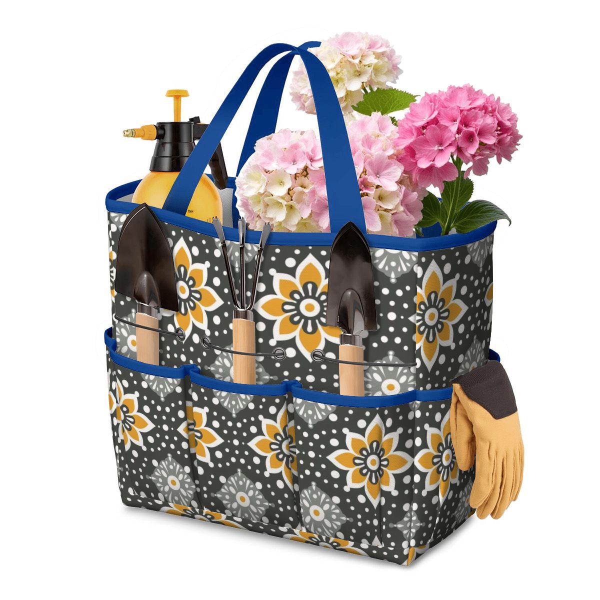 Floral Bohemian Retro Gray Yellow Modern Garden Tool Bag - Mid Century Modern Gal