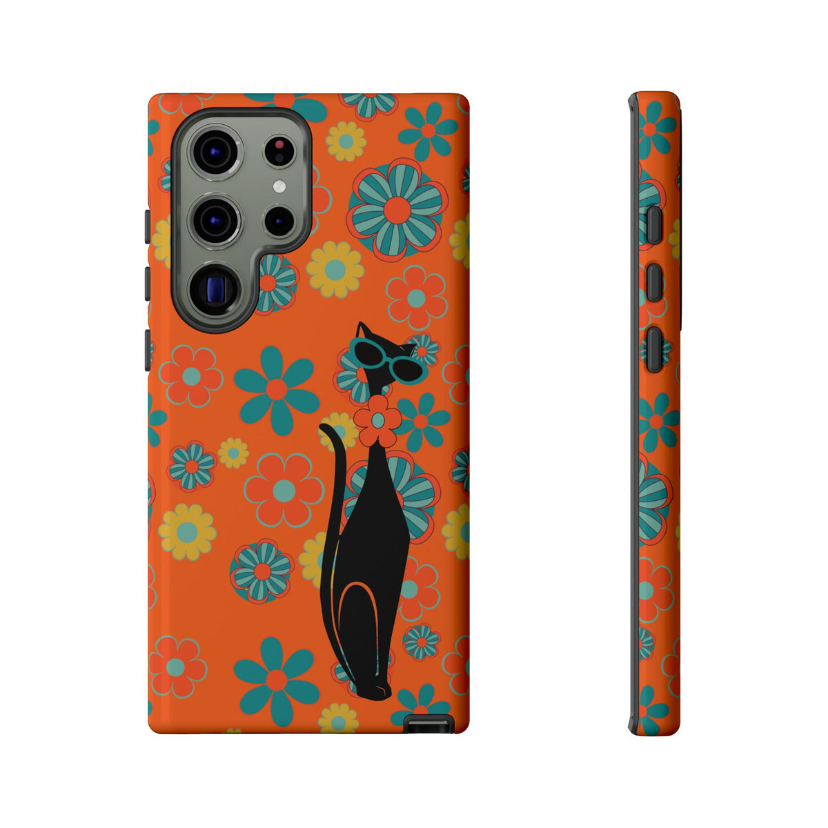 Flower Power, Retro Groovy Atomic Cat, Hipster Style Orange Samsung Galaxy and Google Pixel Tough Cases - Mid Century Modern Gal
