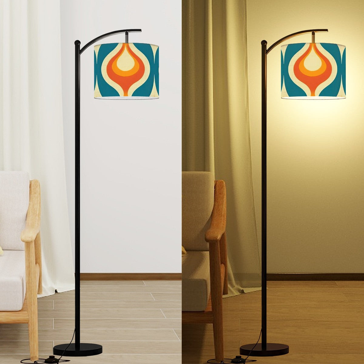Mid Century Modern Orange Teal Mustard Yellow Retro Mod Arc Floor Lamp - Mid Century Modern Gal