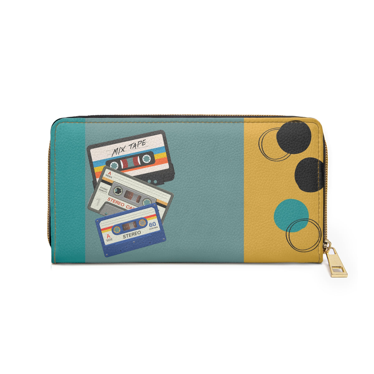 70s Retro Cassettes, Mid Mod Orange, Aqua Cool Zipper Wallet - Mid Century Modern Gal
