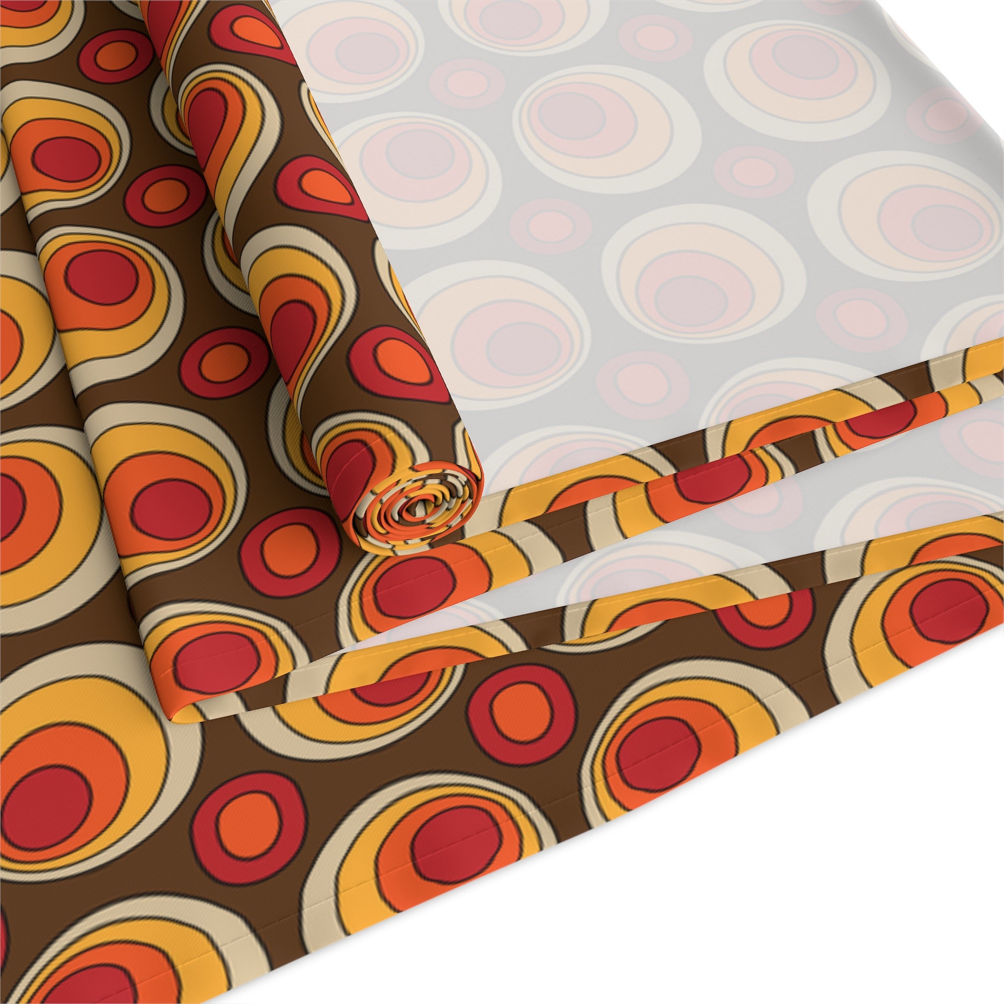Retro Orbs, Orange Brown Yellow Groovy Geometric Mid Mod Table Runner - Mid Century Modern Gal