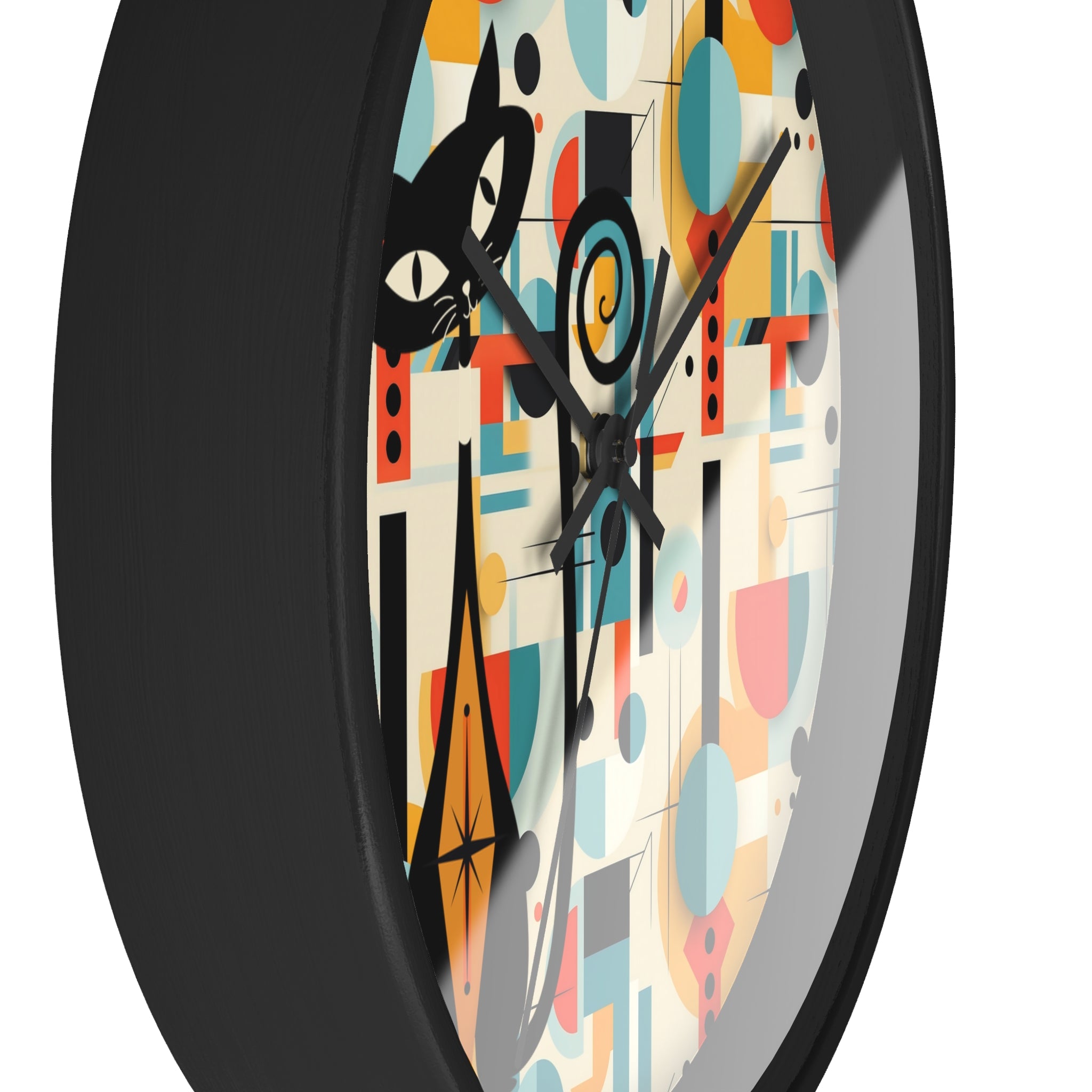 Atomic Cat Wall Clock, Bauhaus Designed Mid Century Modern Style Clock, MCM House Decor, Retro Style Cat Theme Clock - Mid Century Modern Gal