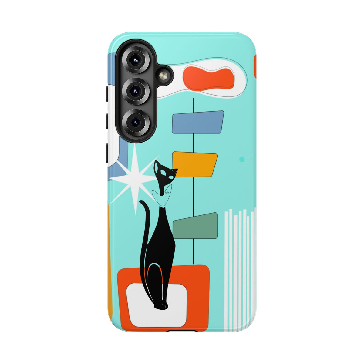Atomic Cat, Mid Mod Aqua Blue, Geometric, Samsung, Google Pixel, Apple iPhone Tough Cases