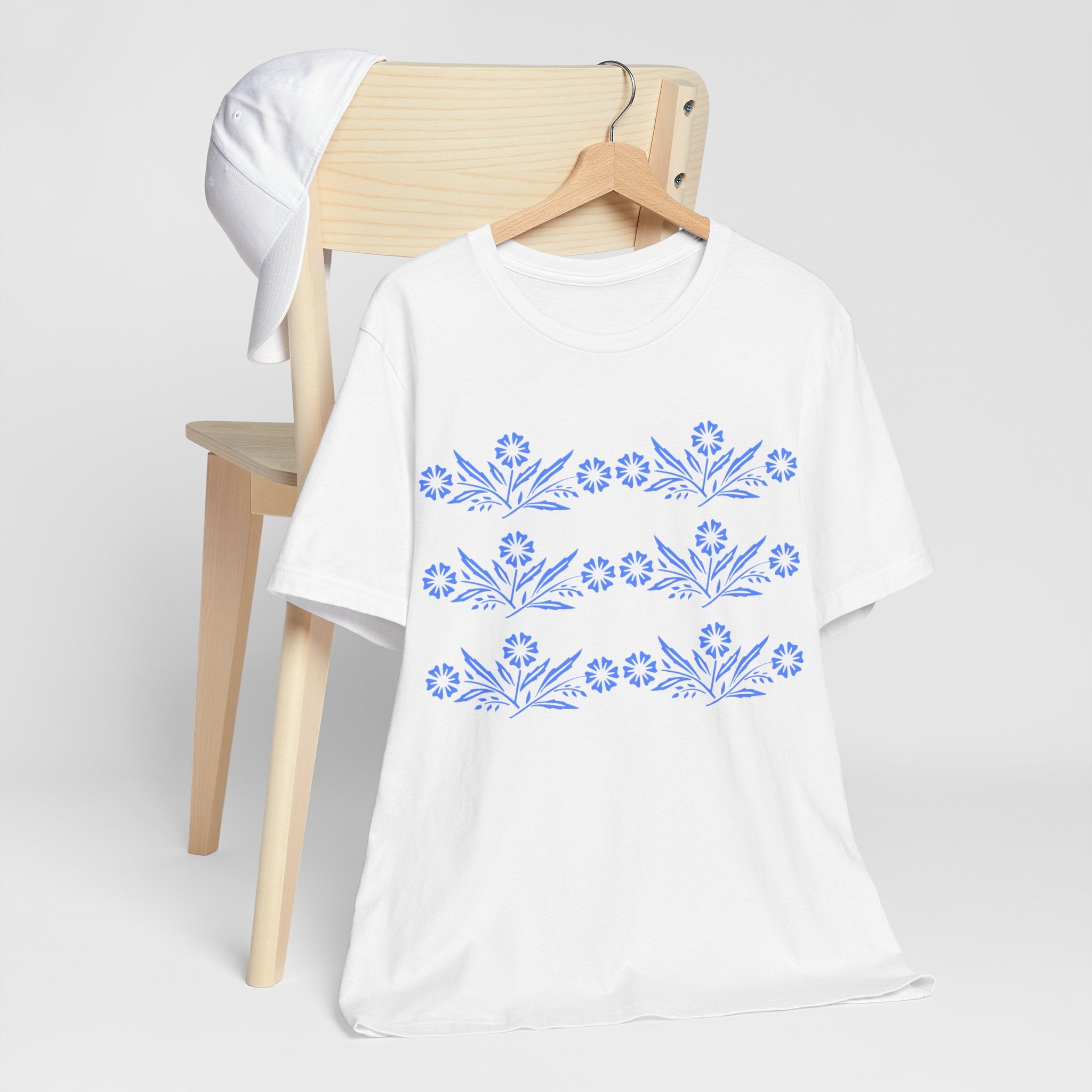 Vintage Corning Ware Inspired Blue Cornflower Retro Mod Tee - Mid Century Modern Gal