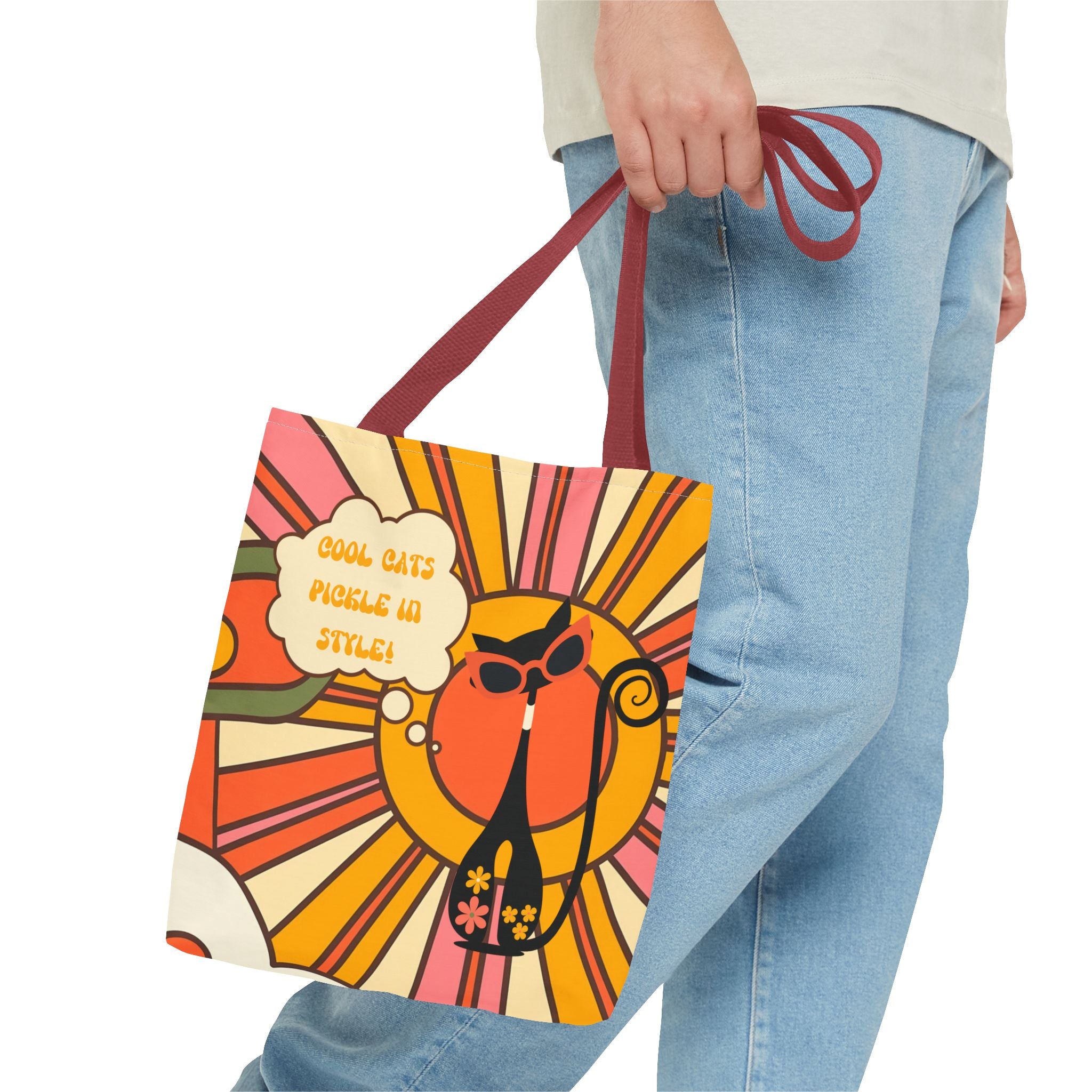Pickleball Player Lover Tote Bag, Retro Groovy Mod Cat - Mid Century Modern Gal