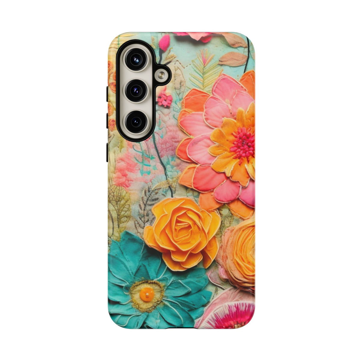 Boho Retro Floral Faux Pressed Flowers Smart Phone Tough Phone Cases