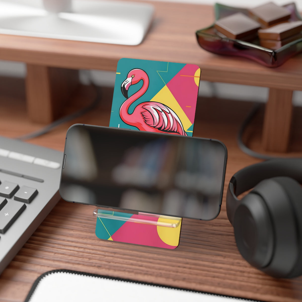 Palm Springs Vibrant Flamingo Smartphone Stand - Fun and Stylish Desk Accessory - Mid Century Modern Gal