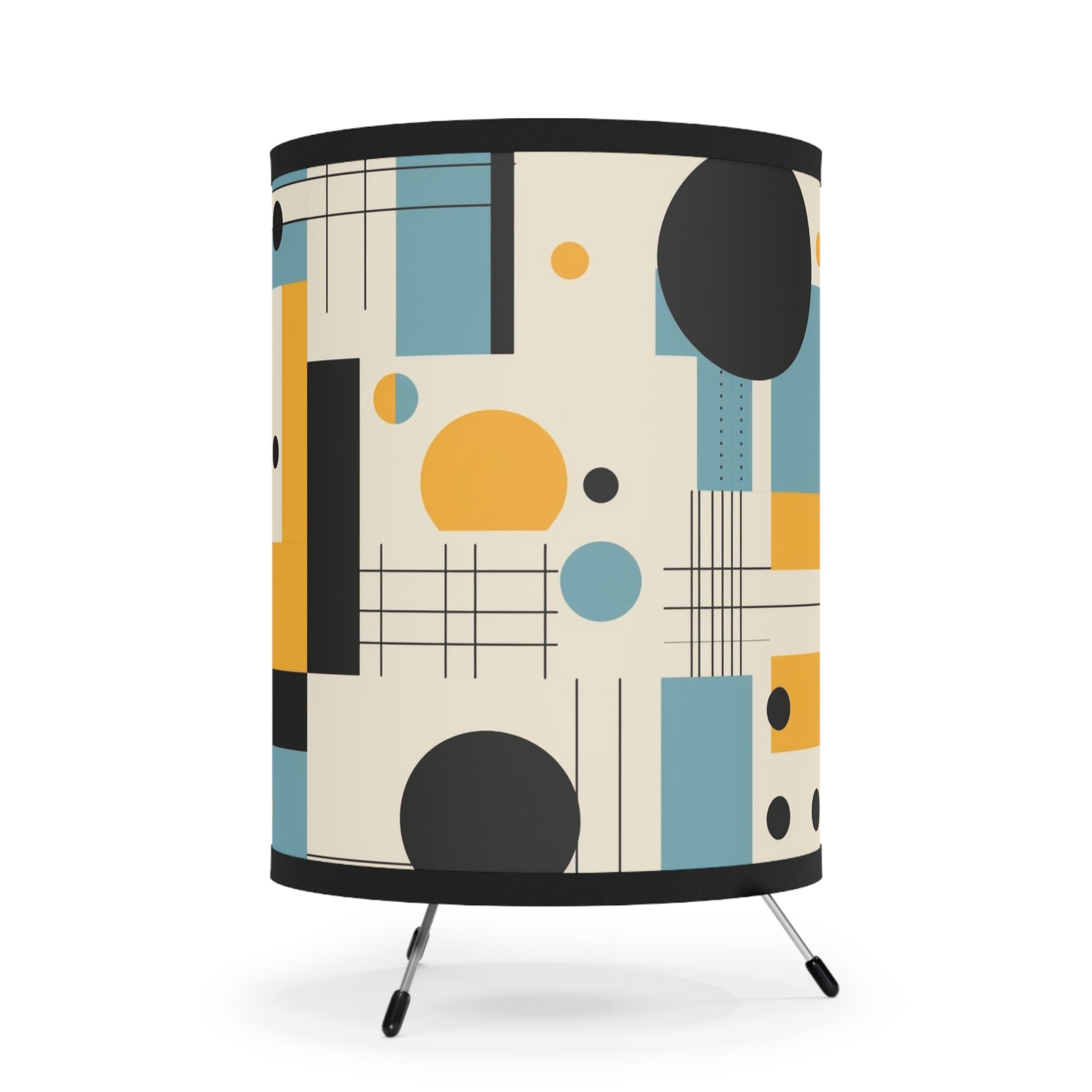 Bauhaus Designed Tripod Lamp, Blue, Mustard Yellow Geometric Designed - Mid Century Modern Gal