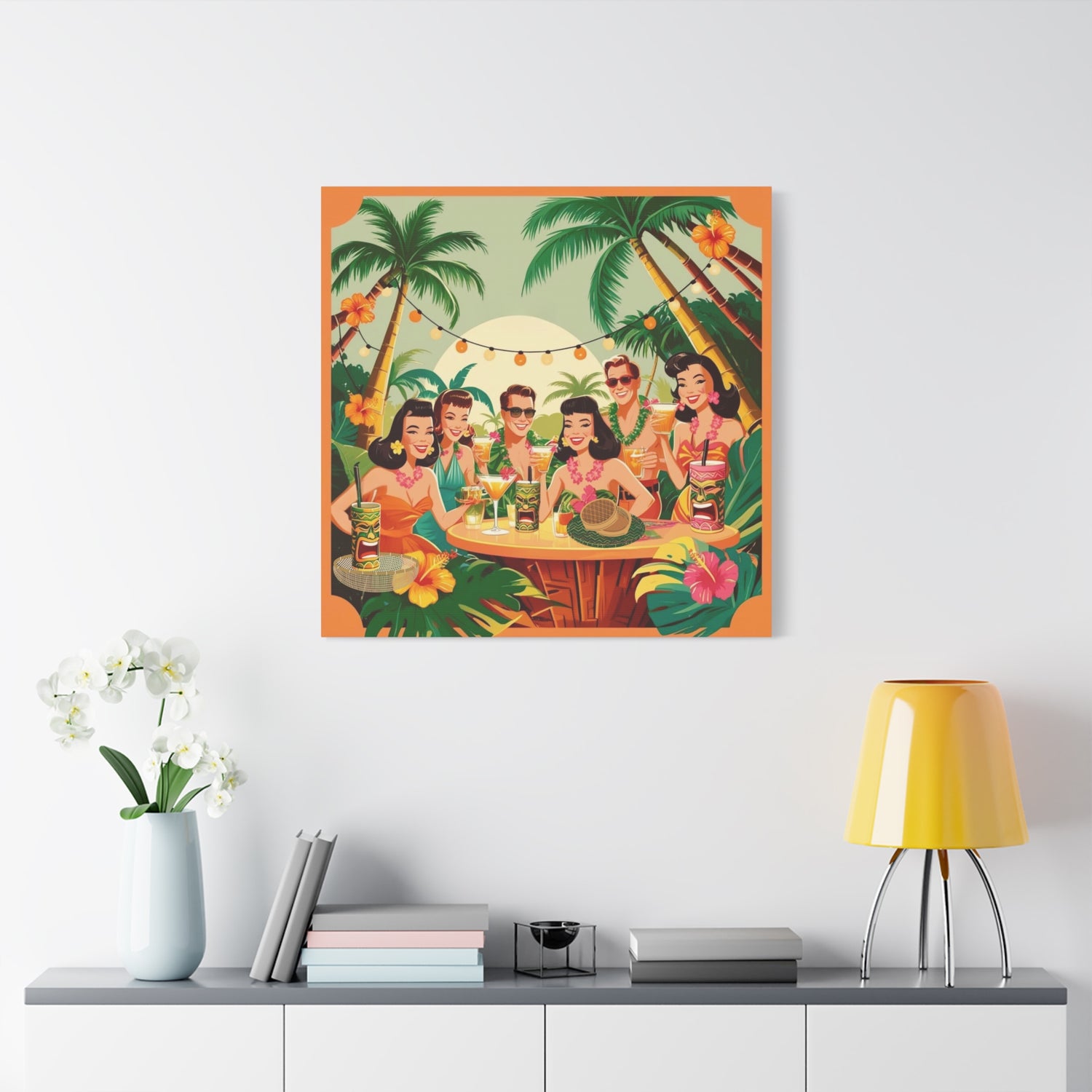 Mid Century Modern Tiki Party Tropical Retro Canvas Art - Vintage Hawaiian Party Decor - Mid Century Modern Gal