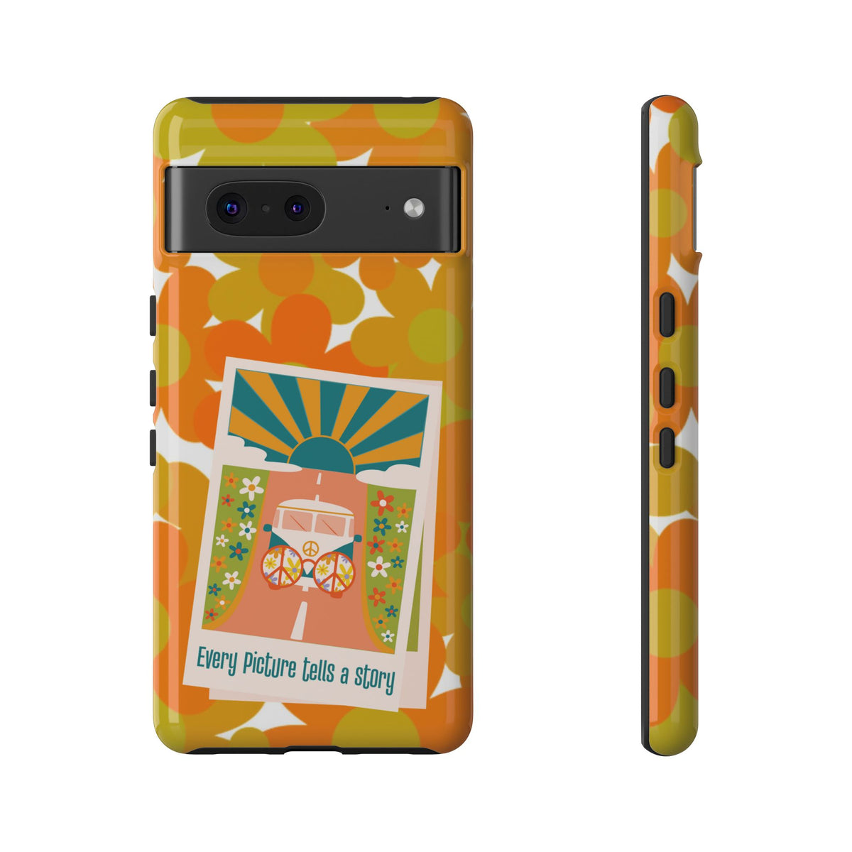 Retro Phone Case, Orange Flower Power, Polaroid Picture, Mod Smart Phone Tough Phone Cases