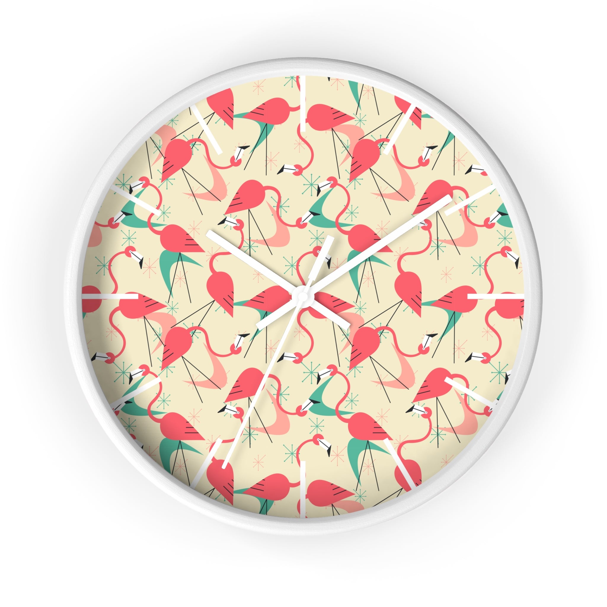 Mid Century Modern Flamingo Wall Clock, Kitschy Quirky Dancing Flamingos Fun Home Decor for Retro Summer Vibes - Mid Century Modern Gal