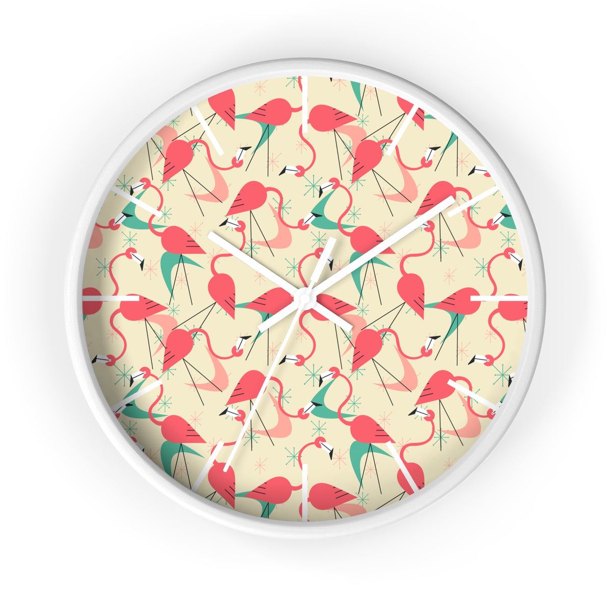 Mid Century Modern Flamingo Wall Clock, Kitschy Quirky Dancing Flamingos Fun Home Decor for Retro Summer Vibes - Mid Century Modern Gal
