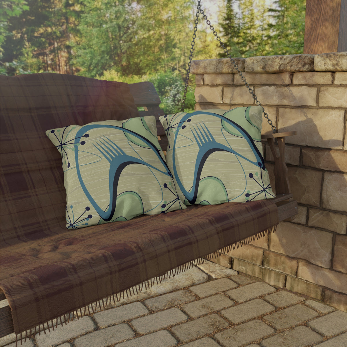 Mid Century Modern Atomic Boomerang Summer Garden Outdoor Pillows - Mid Century Modern Gal